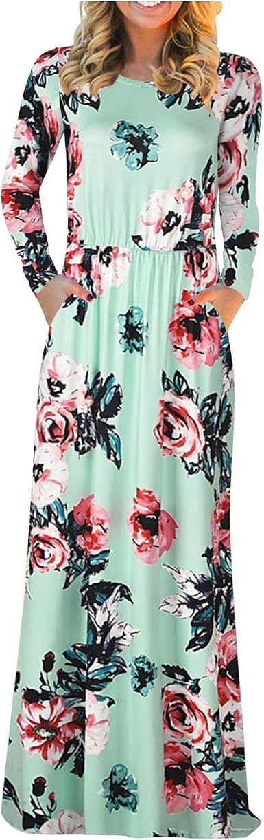 Amazon.com: NLLSHGJ Maxi vestido para mujer, vestido de verano 2021,  estampado de mamá y mí, manga larga, cuello redondo, trajes a juego : Ropa,  Zapatos y Joyería