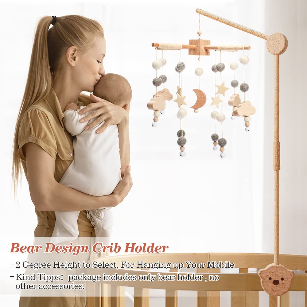 Baby Mobile Holder Orso di legno per lettino, fasciatoio Playpen DIY Baby Mobile Holder Rack Rod Mobile Attachment Hanging Music Box Wind Chimes Bed Bell