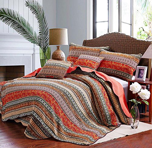 Best Striped Classical Cotton 3-Piece Patchwork Bedspread Quilt Sets |