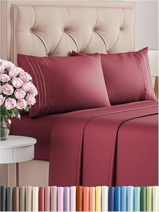 Queen Size 4 Piece Sheet Set - Comfy Breathable & Cooling Bed Sheets Set - Hotel Luxury Bedding for Women, Men, Kids & Teens - Deep Pockets, Easy-Fit, Super Soft & Wrinkle Free - Oeko-Tex - Burgundy