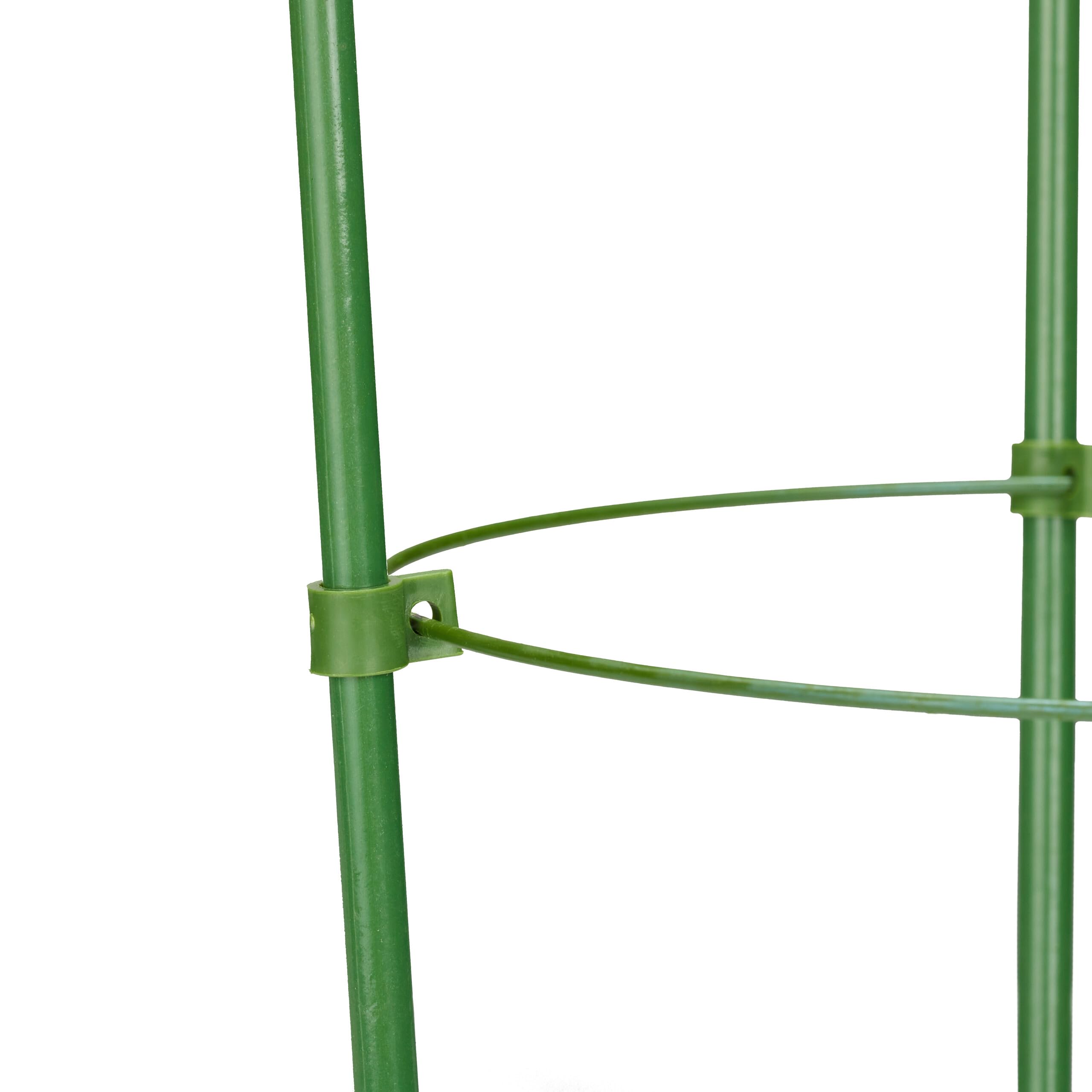 Relaxdays Tuteur à tomates, Lot de 6, 3 Anneaux, HxD : 45 x 18 cm, pour Plantes Utilitaires, métal & Plastique, Vert