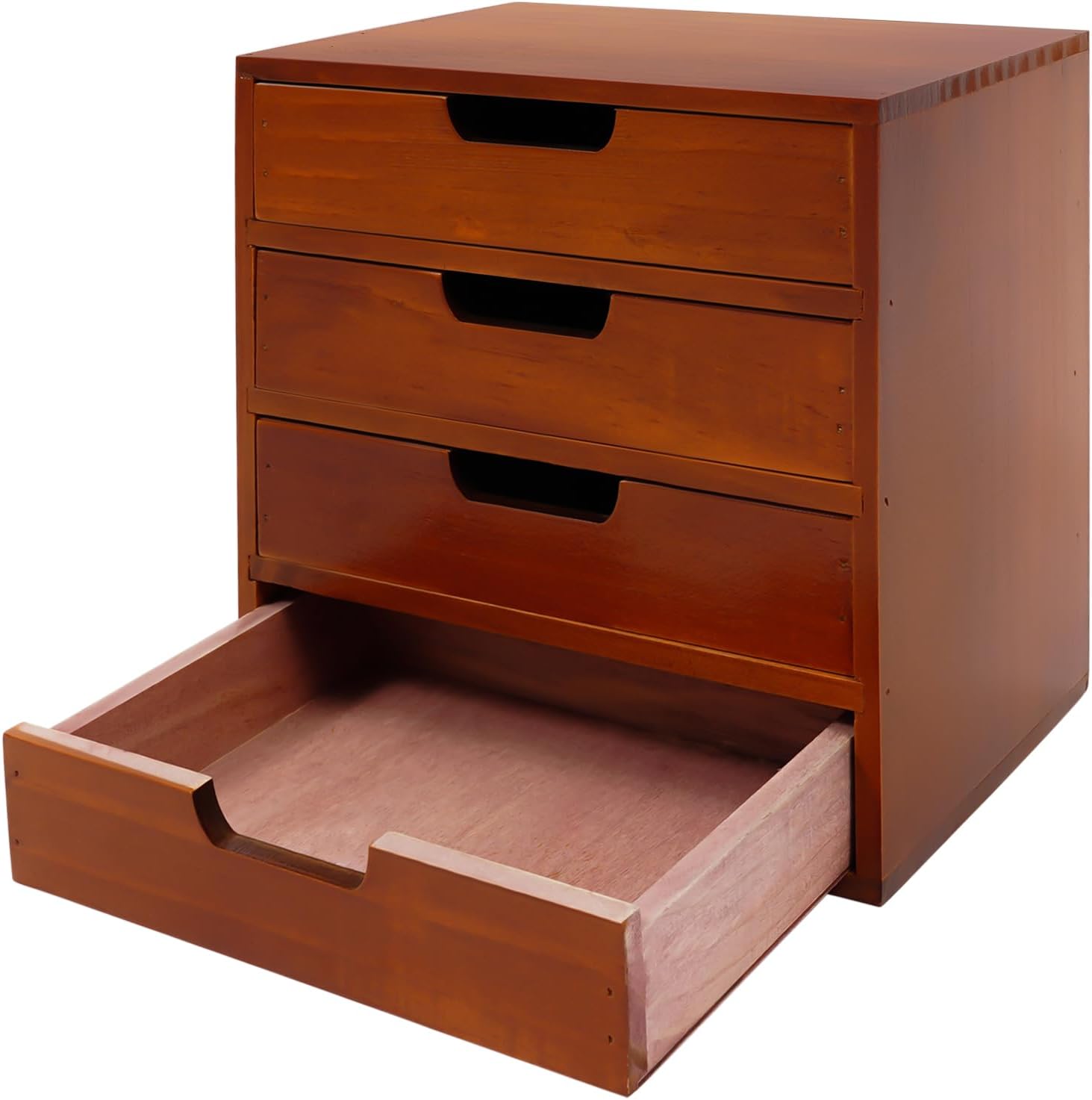 4-Pack Wooden Drawer Organizer Set, Stackable 4-Drawer Desktop Storage Cabinets in Modern Mahogany Wood - 16-Drawer Countertop Organizer for Office, Vanity, Home, and School (Wood Color)