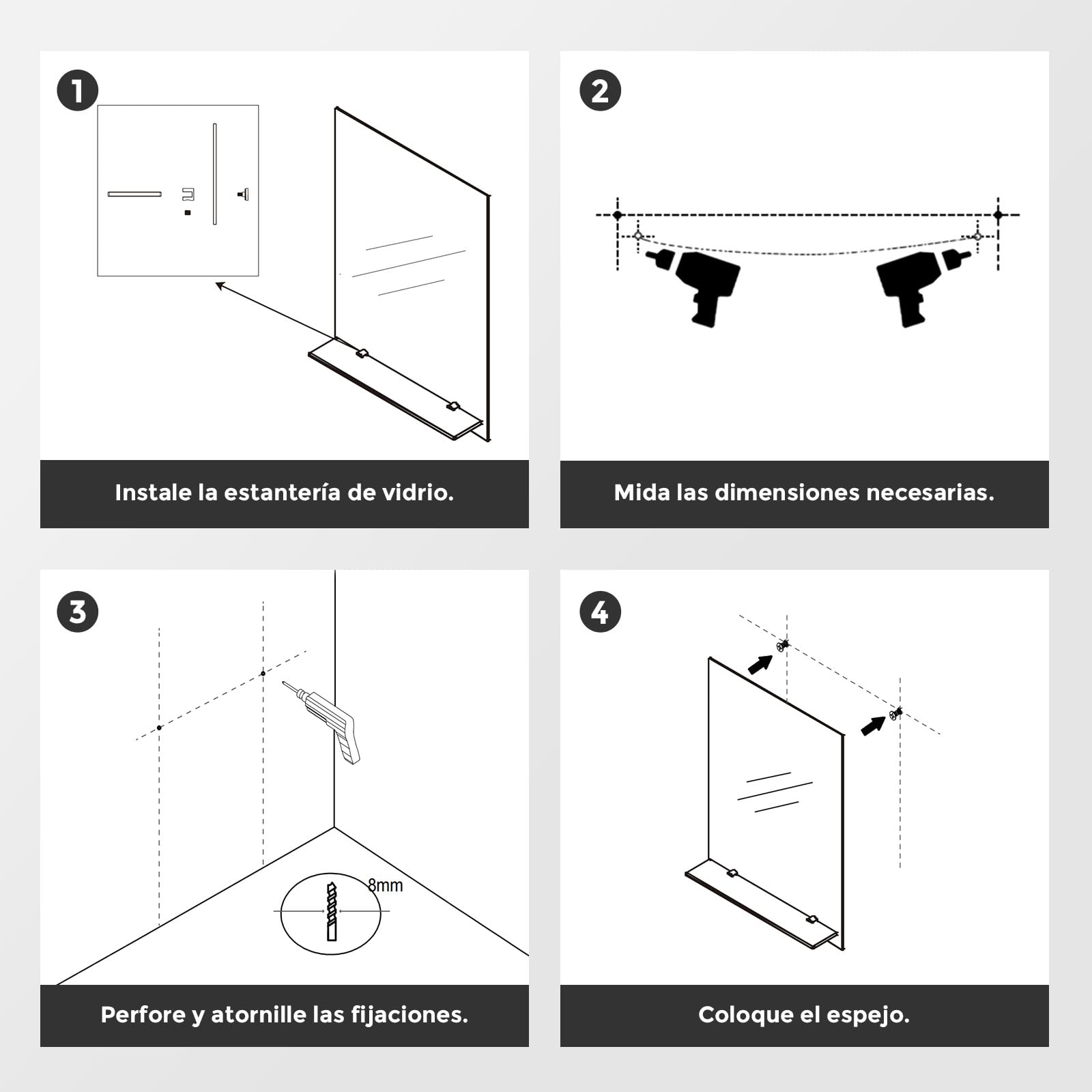 S'AFIELINA Espejo Baño con Estante 80x60 cm, Espejo de Pared | Espejo de Baño con Estante, Diseño Decorativo para Entrada, Dormitorio y Salón, Organizador de Pared Moderno