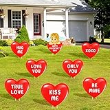 Valentine's Day Yard Signs, 8PCS 13 Inch Red Heart Shape with Words Garden Signs Decorations with...