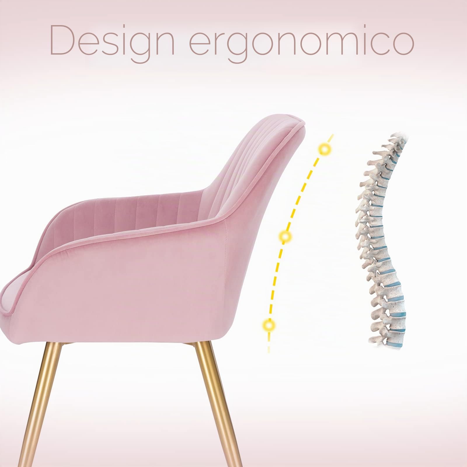 Lestarain 2 X Sedia Poltroncina da Sala Pranzo, Sedie Moderne da Cucina con Schienale e Braccioli, in Velluto, per Camera da Letto Soggiorno, Gambe Metalliche d'Oro Rosa