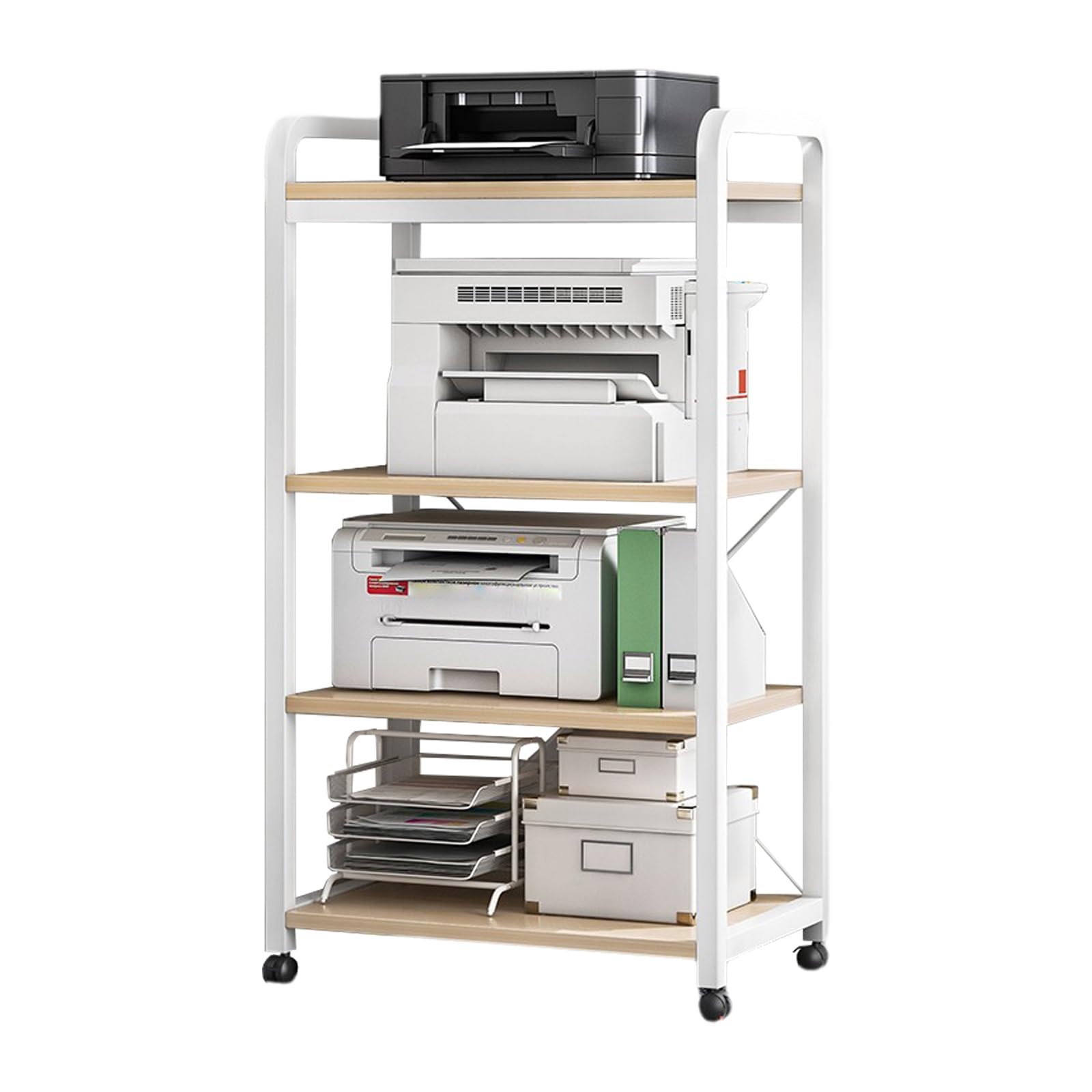 Mesa de impresora móvil, ruedas de bloqueo, marco de acero de 20 mm de grosor, barandilla, estante multiusos de oficina para el hogar, cocina, 60 cm x 30 cm x 80 cm