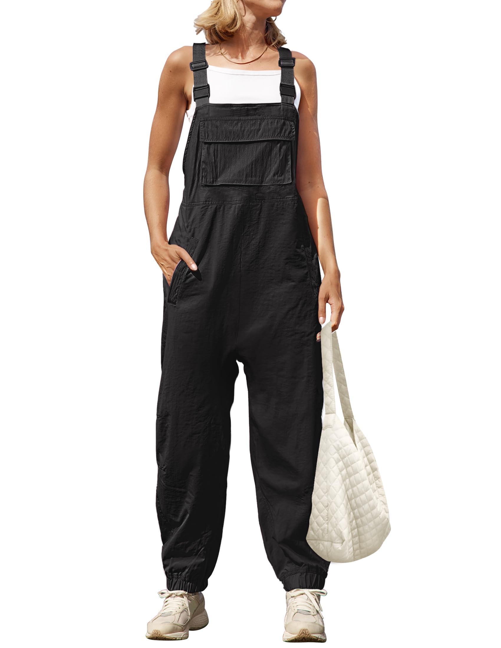 ZESICA Women's Sleeveless Overalls Jumpsuit Casual Loose Adjustable Straps Bib Long Pant Jumpsuits with Pockets