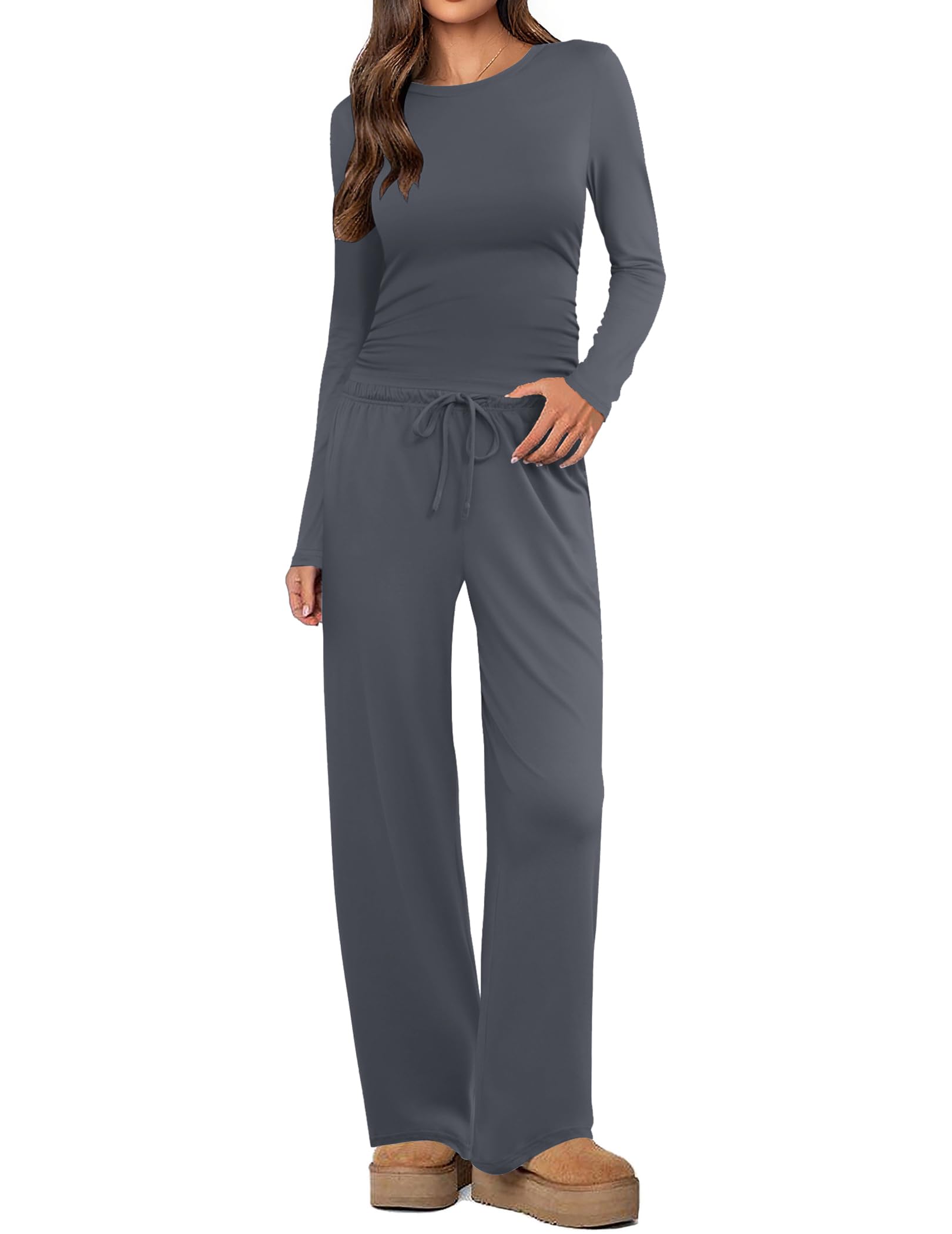 Ekouaer Women's 2 Piece Set 2026 Ruched Side Lounge Set with Pockets