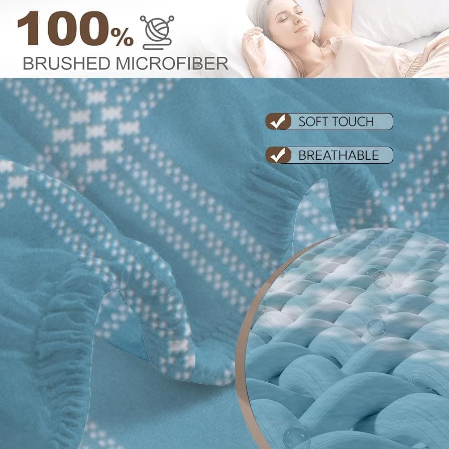 Image of RD TREND Waterproof Fitted Bedsheet for Queen Size Bed (78x60x8 Inches) | Ultra-Soft Glace Cotton Elastic Sheet with 2 Pillow Covers (18x28 Inches) (Blue Check)
