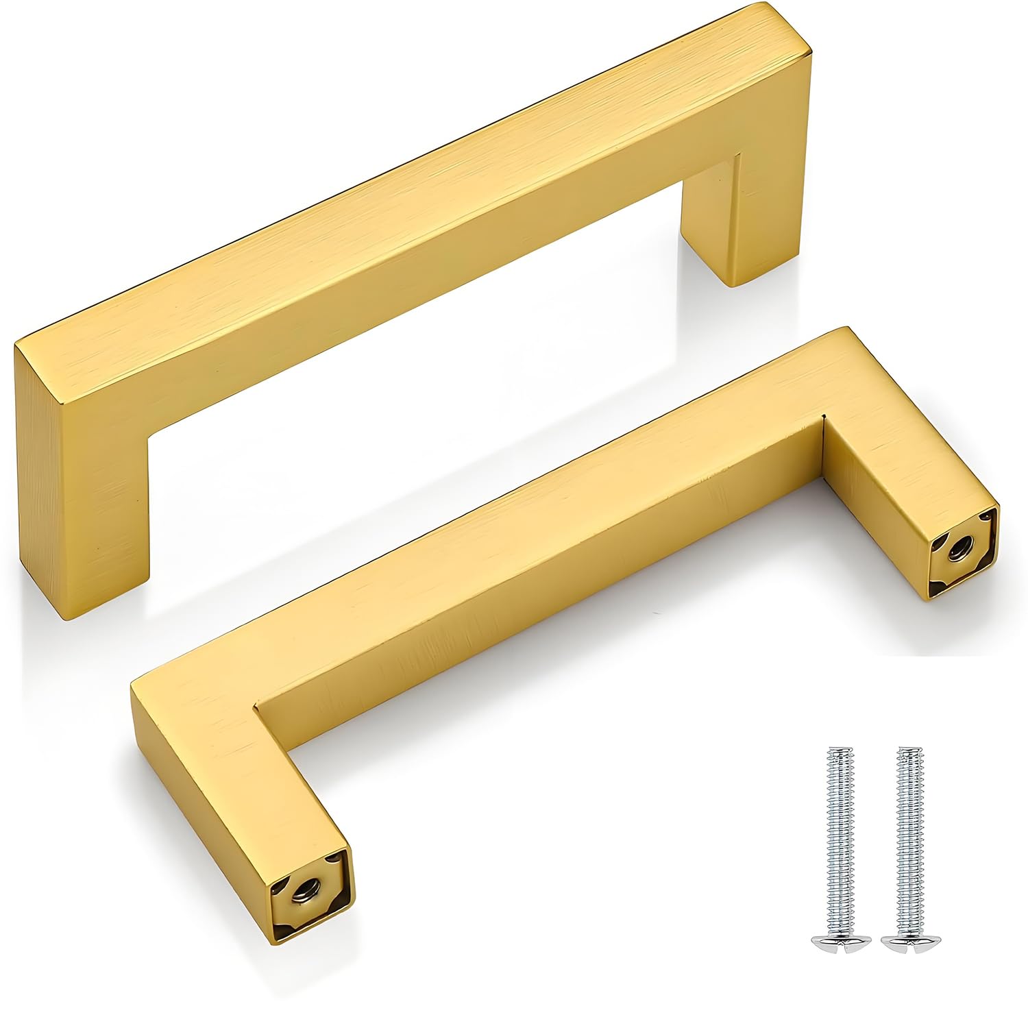 CCHONGCC Kitchen Cupboard Handles Stainless Steel Cabinet Pulls Kitchen Door Handles Brushed Cabinet Handles Wardrobe Drawer Handles (5, Gold, Hole Centre 96mm)