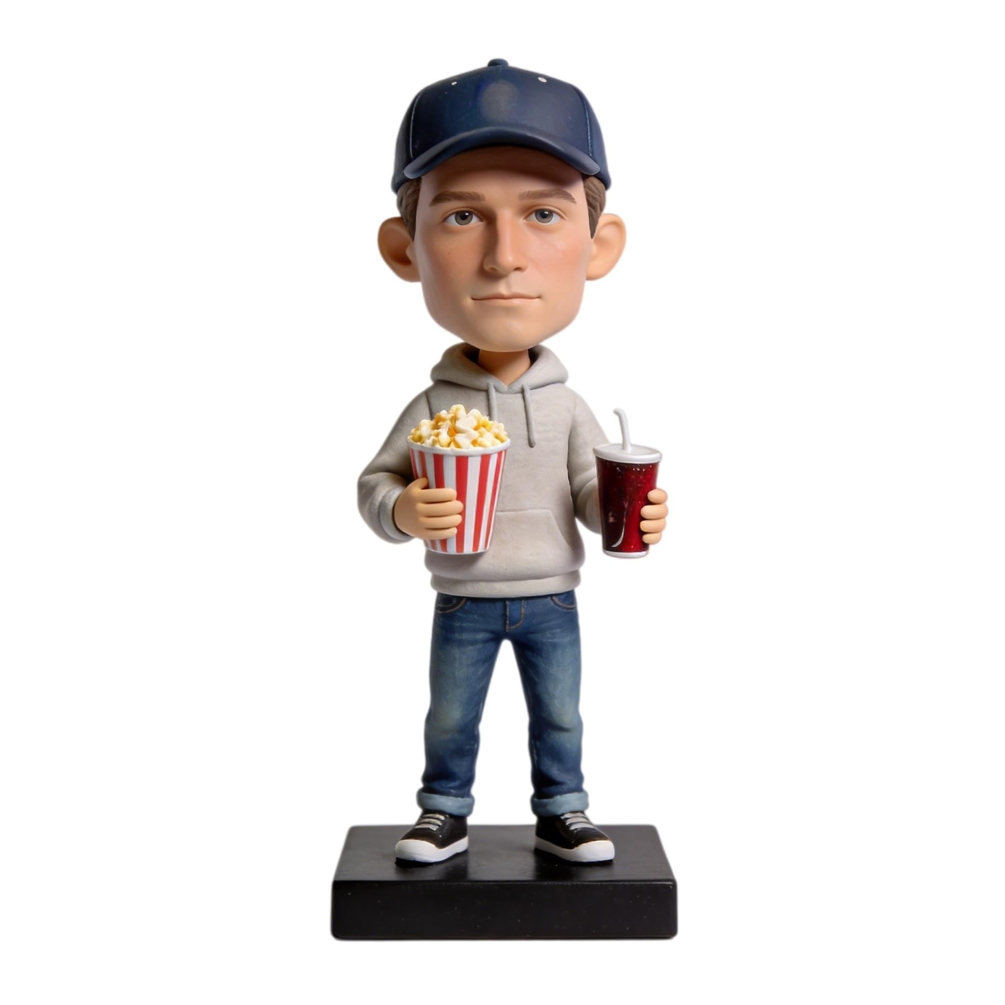 Bobblehead - Figurine 3D personnalisée à partir de la photo - Corps entier en argile polymère faite à la main avec mini seau à popcorn - Cadeau d'anniversaire, départ à la retraite, décoration