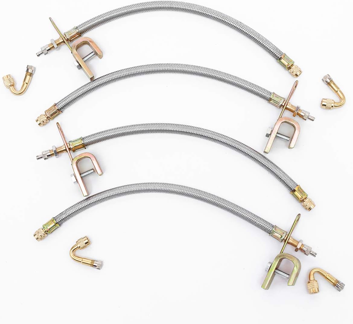 4PCS 7" Braided Dual Tire Valve Extension Stem Truck RV Trailer Wheel 180mm +45 Degree, Valve