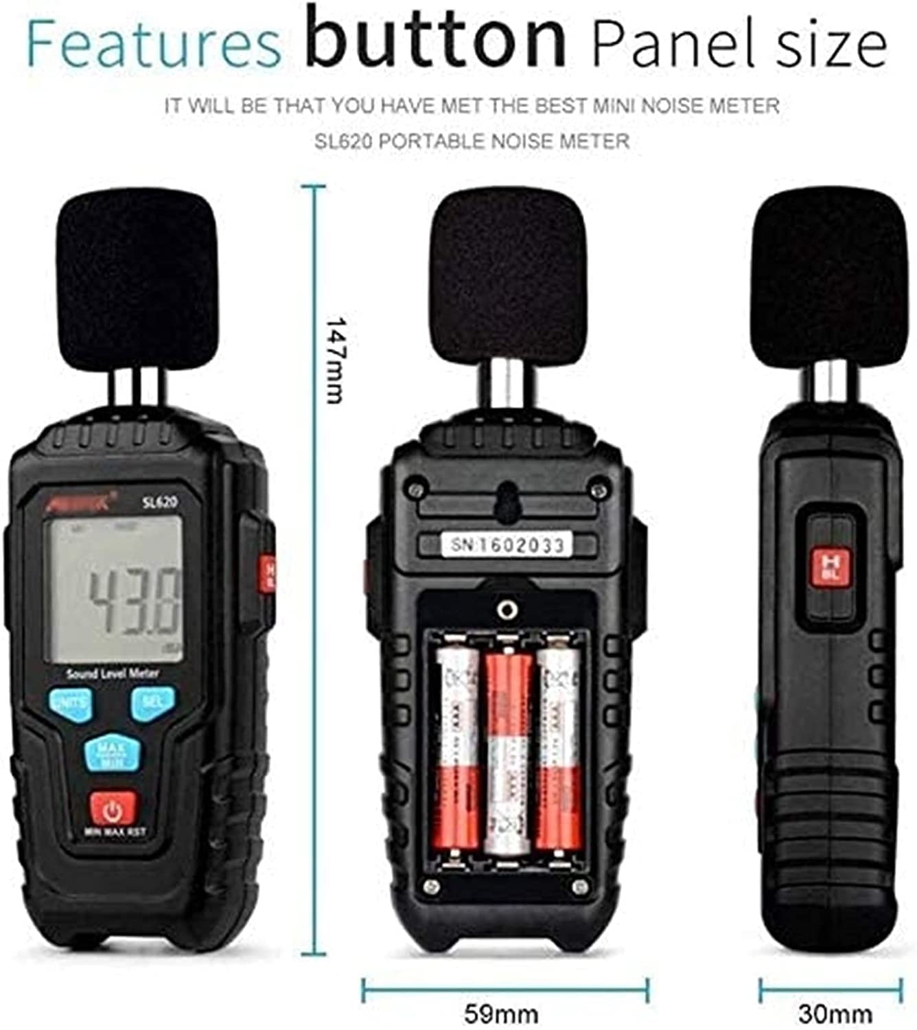 Medidor de decibelios, Nivel de Ruido de Nivel de Sonido Digital medición de retroiluminación de 30-130db MÁXIMO MINIMO, Retención de Datos