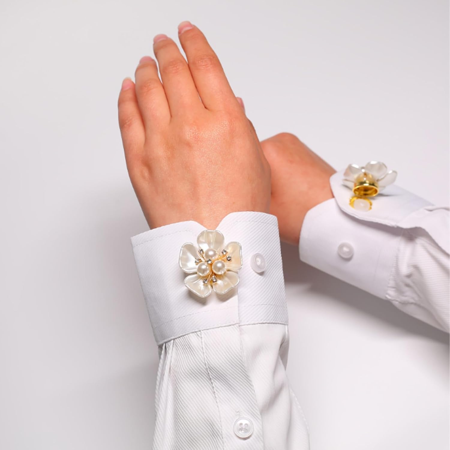 2PCS Crystal Pearl Button Covers for Women White Rhinestone Button Cover Pins Unique Red Shirt Buttons Buttons Covers Reusable Trendy Elegant Jewelry Accessories (2pcs White and red) image 2