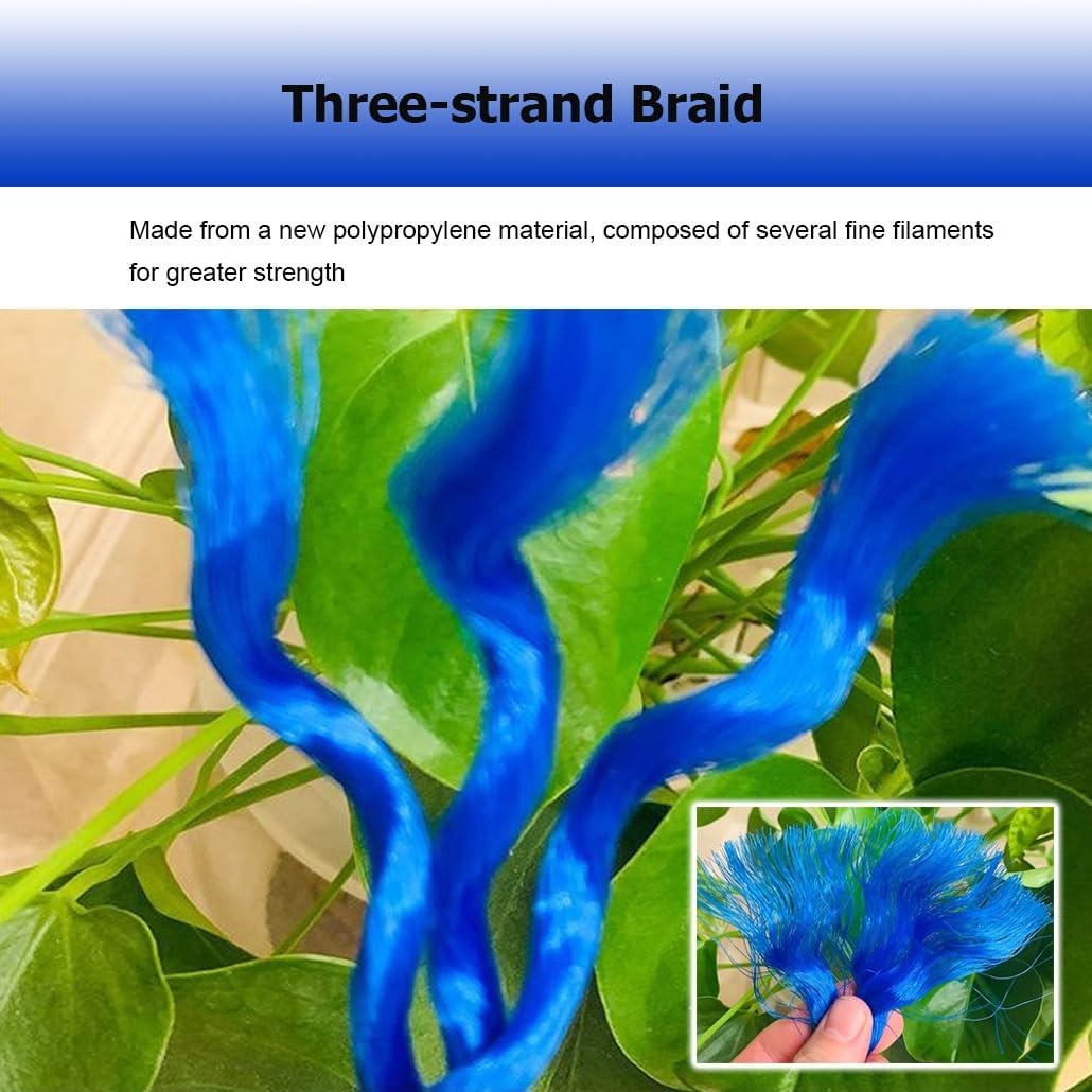 3/16" 1/4" 5/16" 3/8" 1/2" Three Strand Braided Blue Twisted Polypropylene Tarp Rope，Multipurpose Lightweight Weather-Resistant Cord for Outdoor Indoor DIY(3/16" x328')