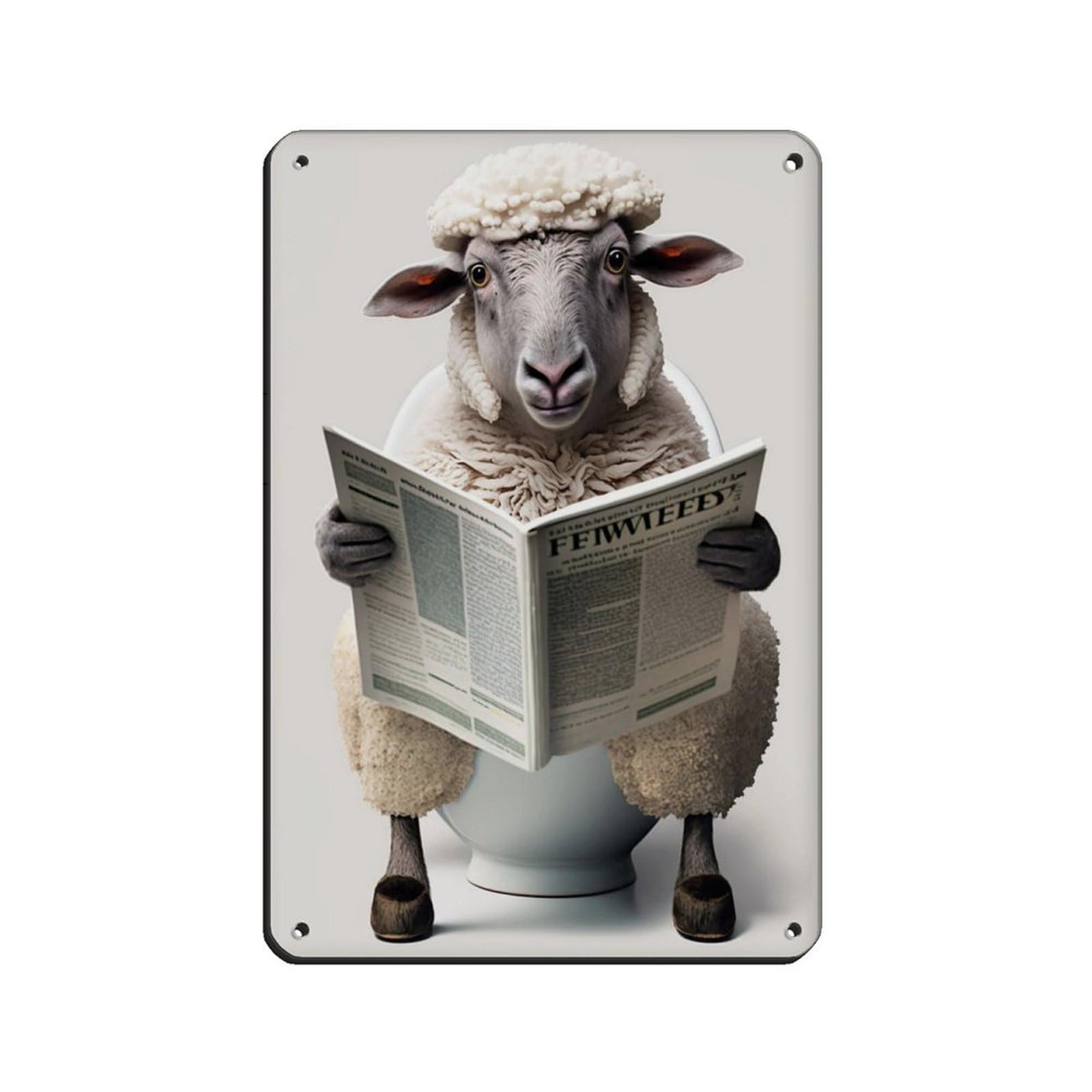 Sheep Sitting on The Toilet Reading A Newspaper (2) Retro Poster Metal Tin Sign Chic Art Retro Iron Painting Bar People Cave Cafe Family Garage Poster Wall Decoration 8x12inch(20x30cm)