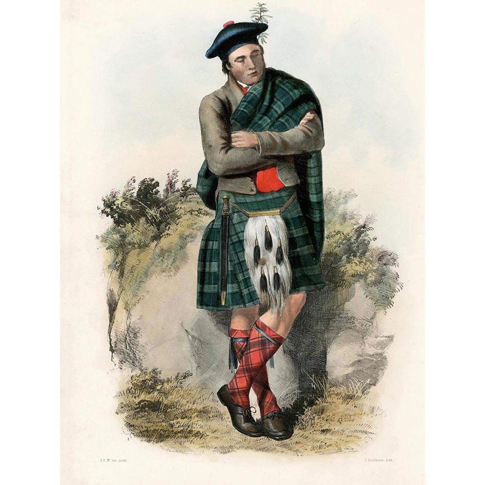 Wee Blue Coo Painting Portrait Highland Clan Scotland Tartan Graham Art Print Poster Wall Decor 12X16 Inch