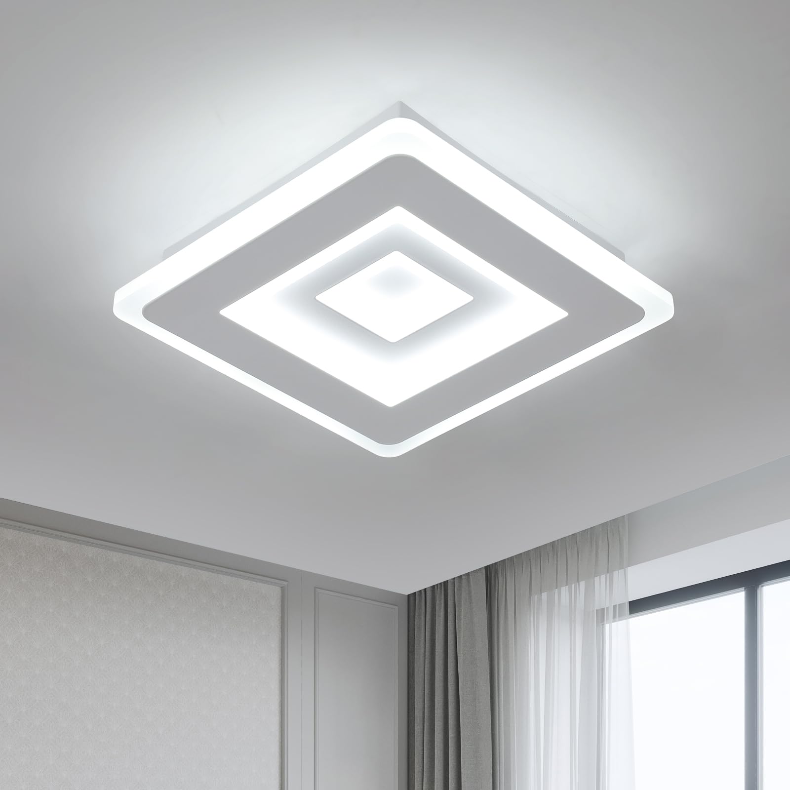 Mckalen LED Ceiling Lights Square, 28W 3150LM Modern Ceiling Lamp White 20CM, Acrylic LED Ceiling Lighting for Living Room Bedroom Kitchen Hallway Office, Cold White Light 6500K