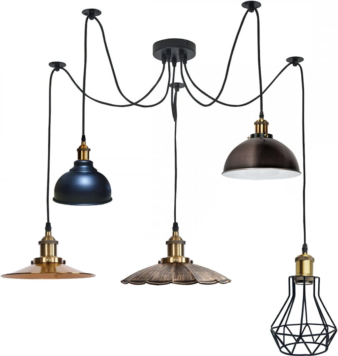 LEDSone Industrial 5 Heads Spider Light Pendant Light Multiple Shade E27 Bulb Sockets DIY Hanging Ceiling Lighting Chandelier for Loft, Living Room, Bedroom, Hallway