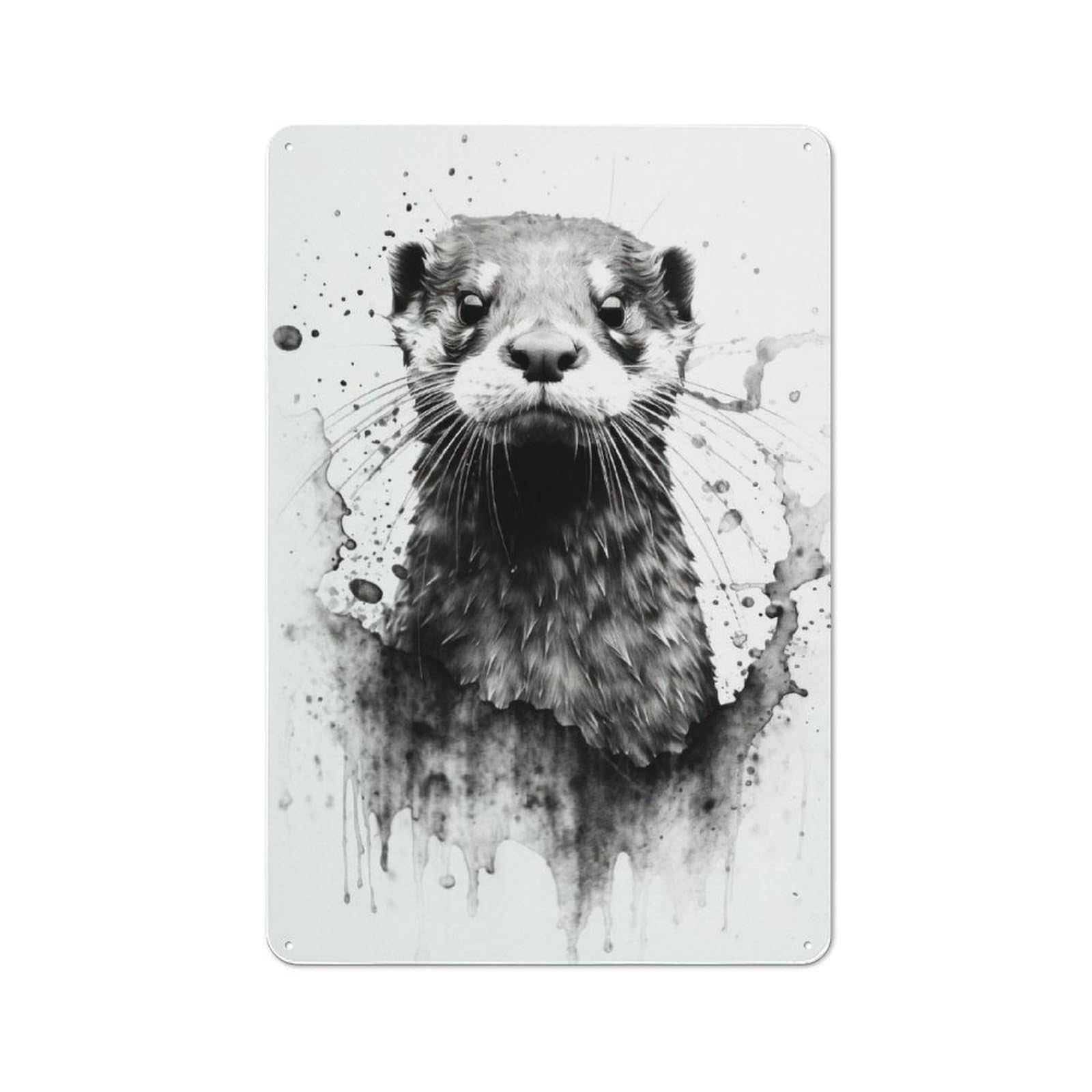 Junmoney Otter Beauty Watercolor Rustic Metal Sign 30X20cm For Living Room Wall, With Clear Rustic Wall Decor Character