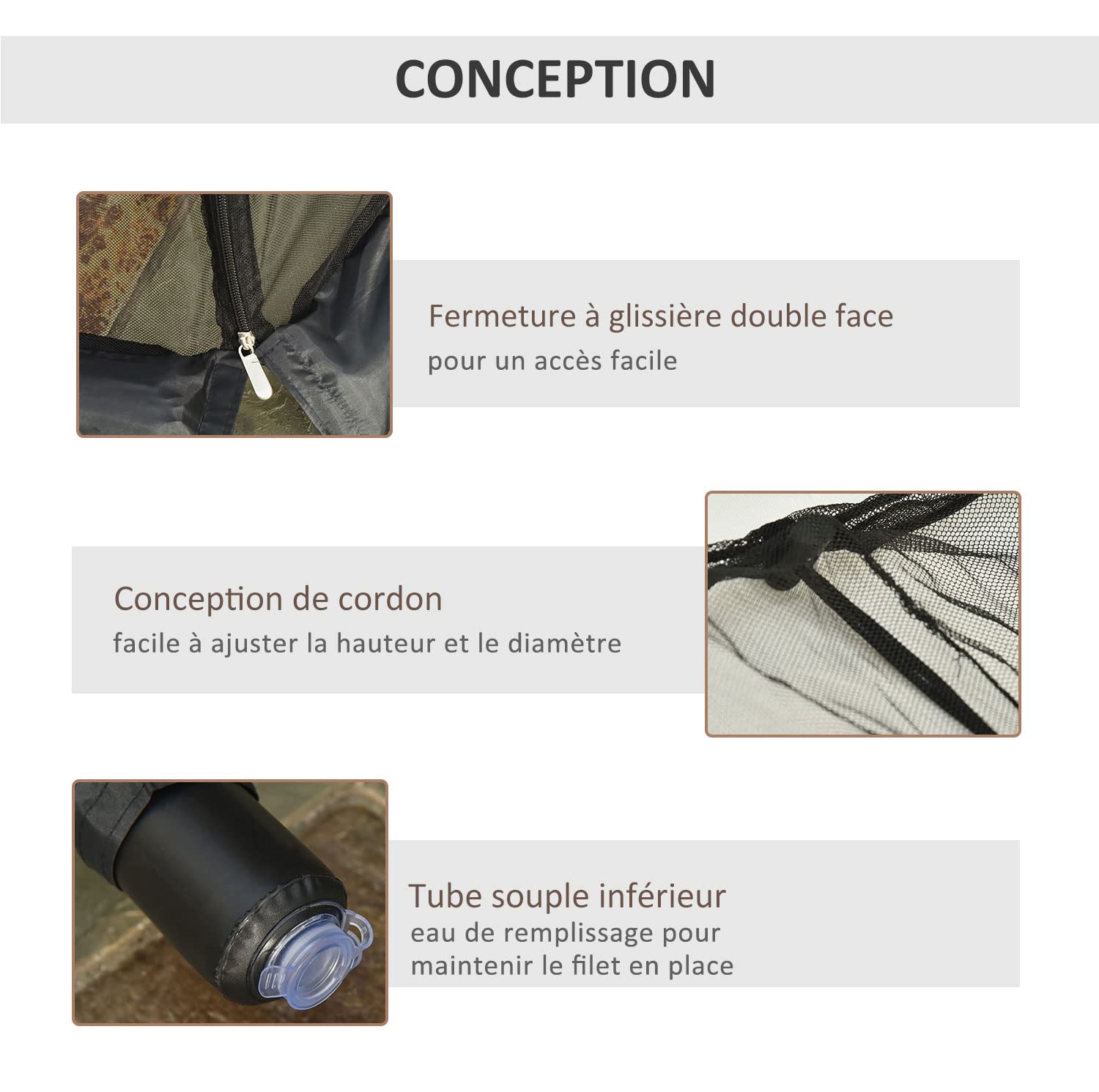 Outsunny Moustiquaire cylindrique pour Parasol 3 m diamètre avec Fermeture éclair et lestage Noir