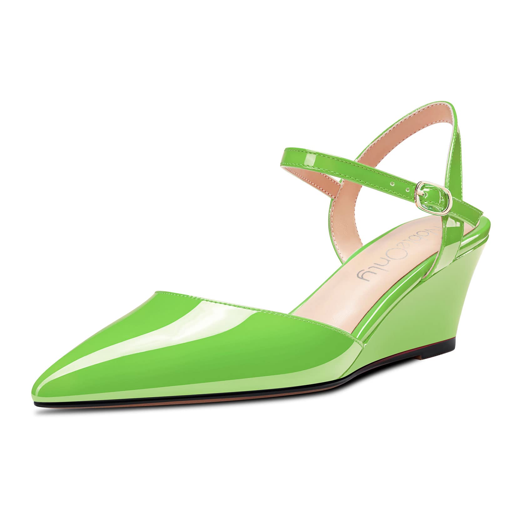 NobleOnly Mujer Bajos cuña esparto Heel Puntiaguada Punta Correa Tobillo Pumps Slingback Clásico Oficina Cute Sandalias 5 CM Heels