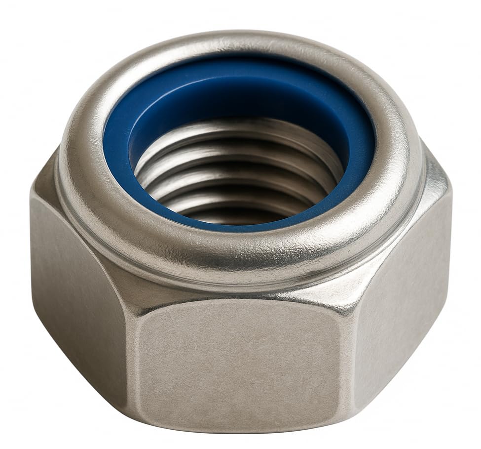 Tuerca Nylstop M8 de acero inoxidable inamovible Ø 8 mm | Tuercas de freno de 8 mm autoblocantes hexagonales autofrenadas DIN 985 Acero inoxidable A2-70 (V2A/304) con anillo de bloqueo de nylon: LOTE