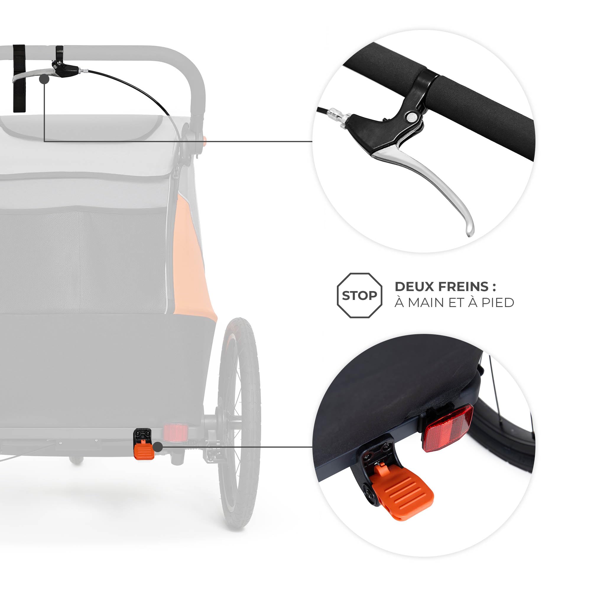 Kinderkraft NAVA 3-en-1, Remorque pour enfants Poussette, Jogger, Landau, Remorque à vélo, pour un ou deux Enfants, 2x22kg, Protection contre la pluie, Protection Contre les insectes, Orange