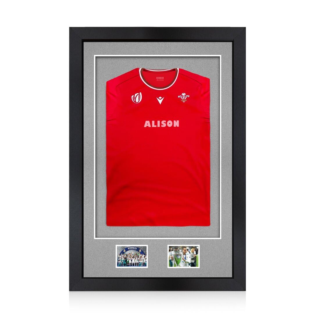 Alison Kingsgate 90×60CM Football Shirt Frame - Deep 3D Box Frame Sports Shirt Display with Silver Mount 58×40CM Shirt Window + Two 5×3.5” Photo Openings - DIY Kit with Perspex Front - Matte Black
