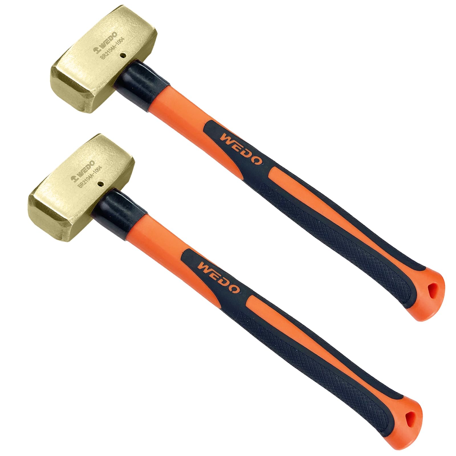 WEDO 2PCS Sledgehammer, 2lb+2lb(1000g+1000g), Brass Club Hammer with Fiberglass Handle, Die-Forged,Corrosion Resistant, DIN Standard