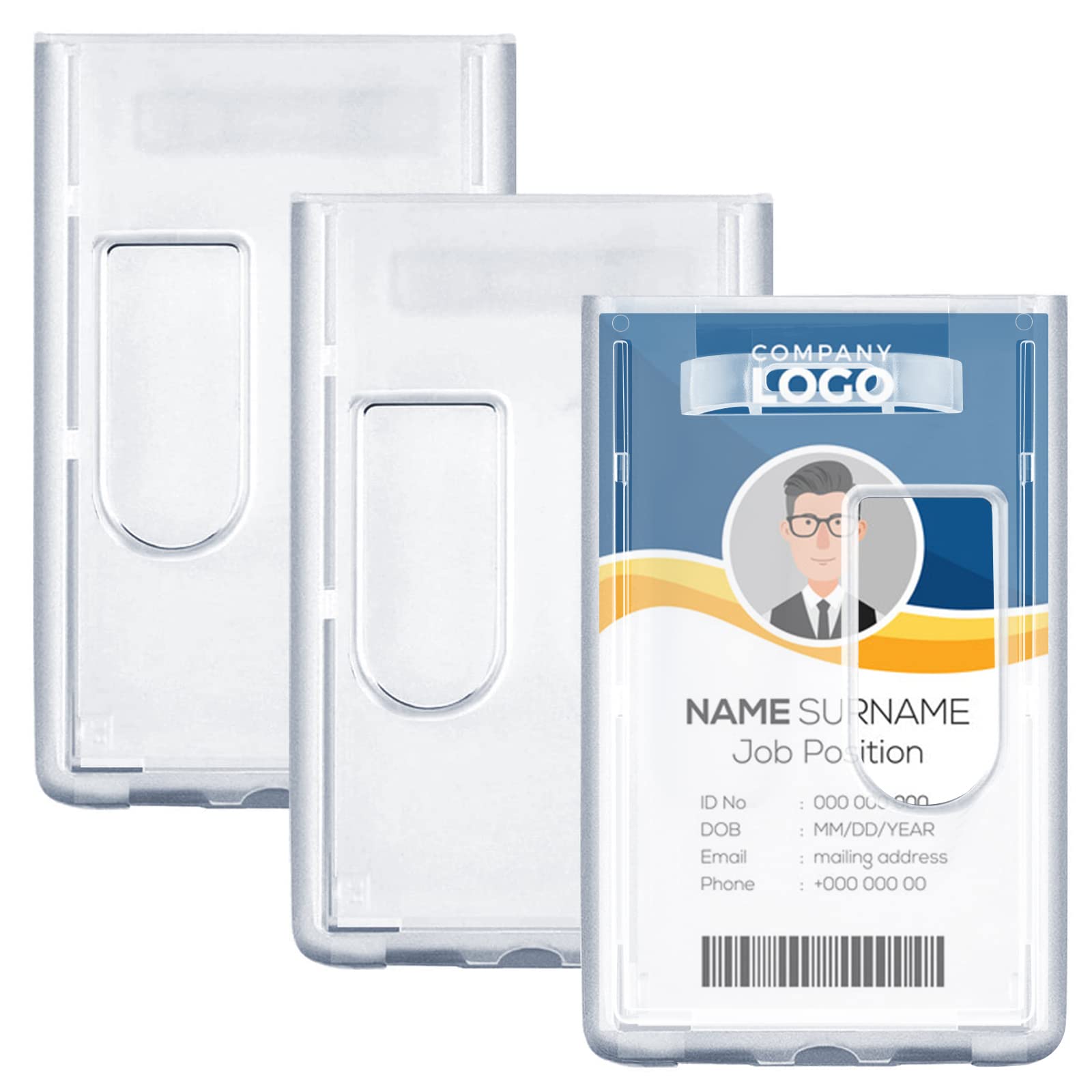 Amazon.com : 3 Pack- Heavy Duty ID Badge Holder by Elimoons, Hard Plastic  Clear Holder with Thumb Slots - Holds 2 Card : Office Products