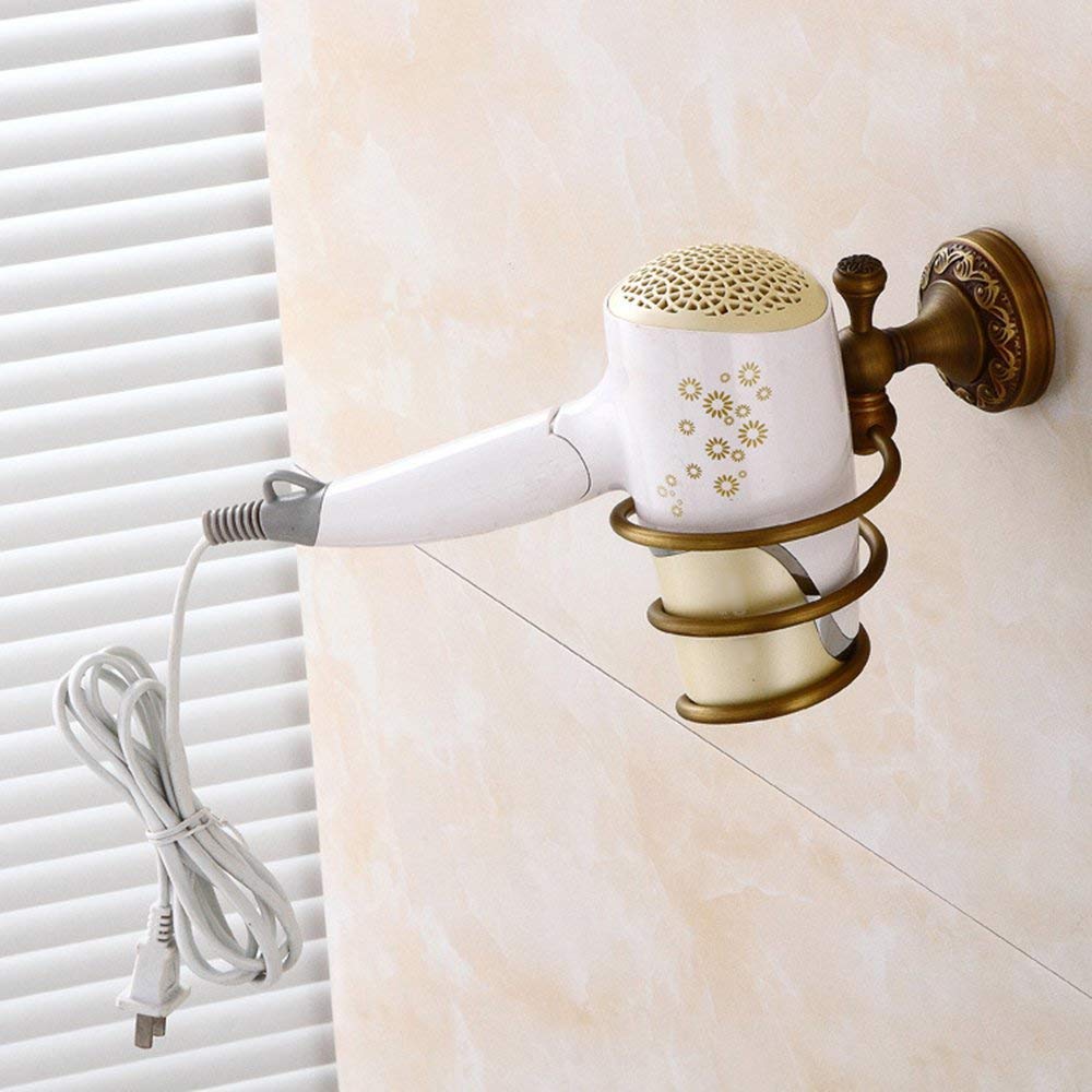 Support sèche-cheveux mural en spirale bronze rétro rangement maison