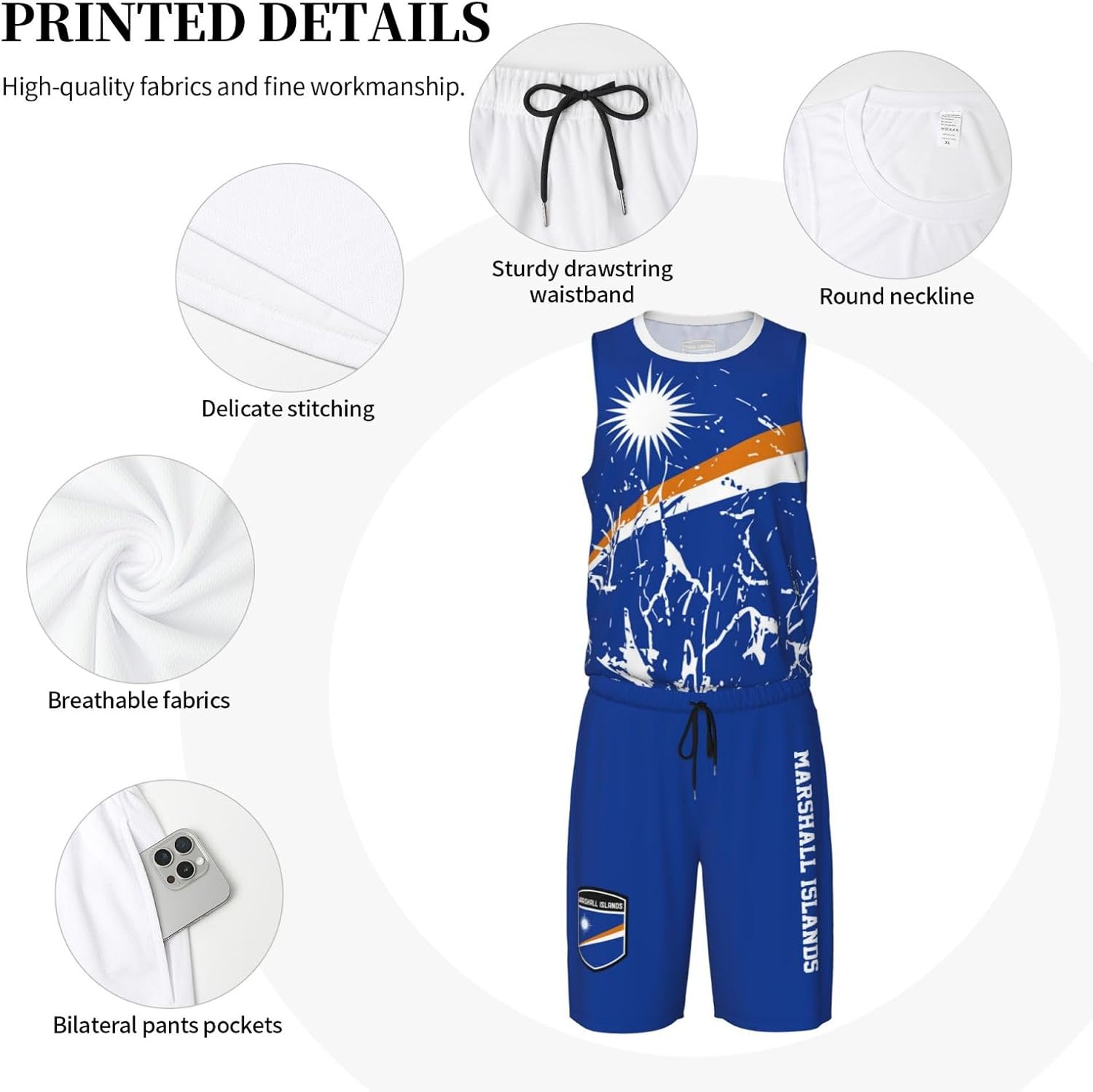 Marshall Islands Flag Grain (1) Basketball Jersey Uniform Suit for Men Adults Training Athletic Set
