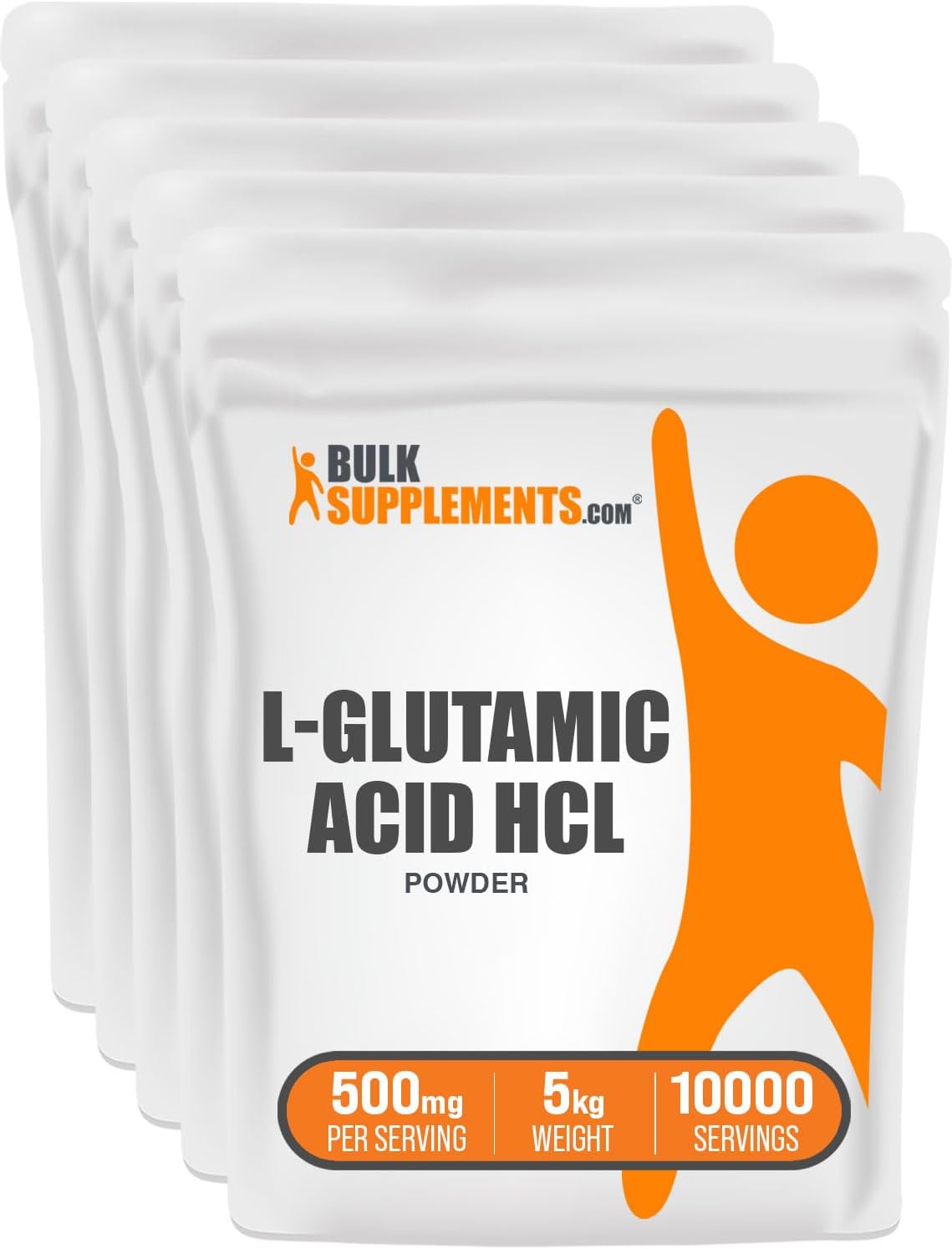 BulkSupplements.com L-Glutamic Acid HCl Powder - Amino Acid Supplement, Glutamate Supplement - for Gut Health, Glulten Free, 500mg per Serving, 500g (1.1 lbs) (Pack of 1)