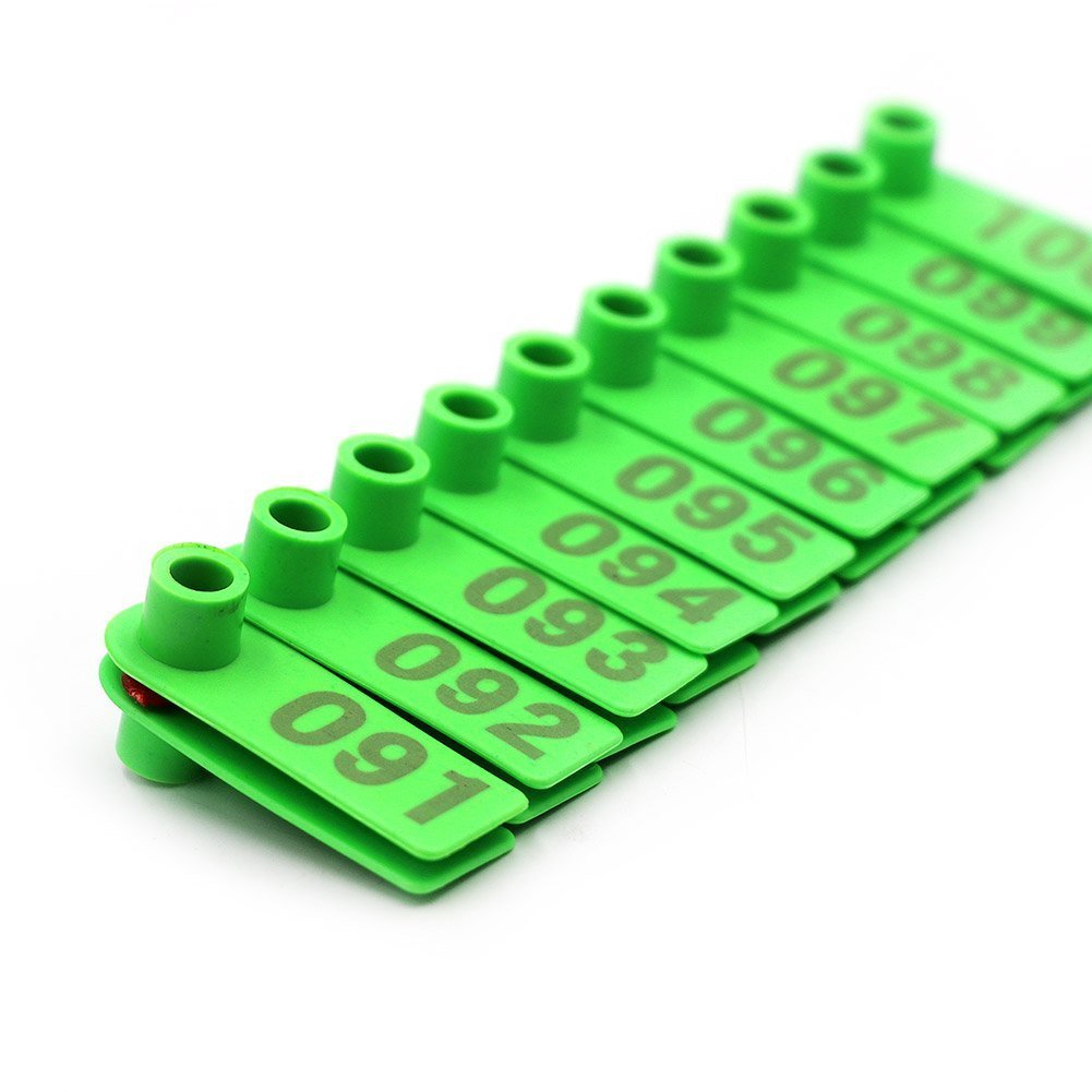 Etichette Auricolari per Pecore Etichette Auricolari per Bestiame in Plastica Verde per Capra Etichette Auricolari per Agnelli con Numero 001-100
