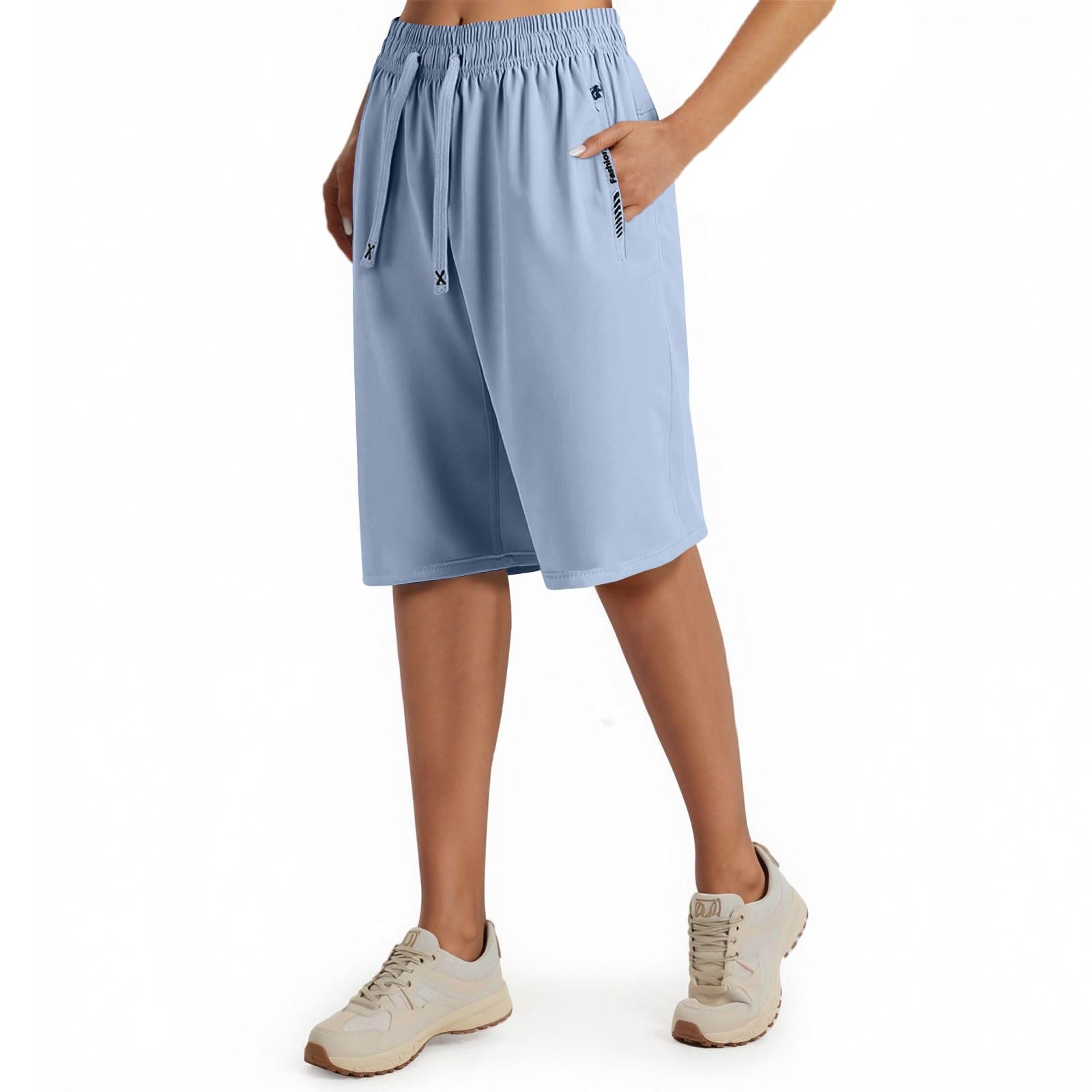 Ice Silk Cooling Shorts for Women Quick Dry Lightweight Outdoor Hiking Shorts Flex Soft Summer Capris Stretch Active Pants for Women Over 50 Drawstring Waist Wide Leg Lounge Pants with Pockets Blue