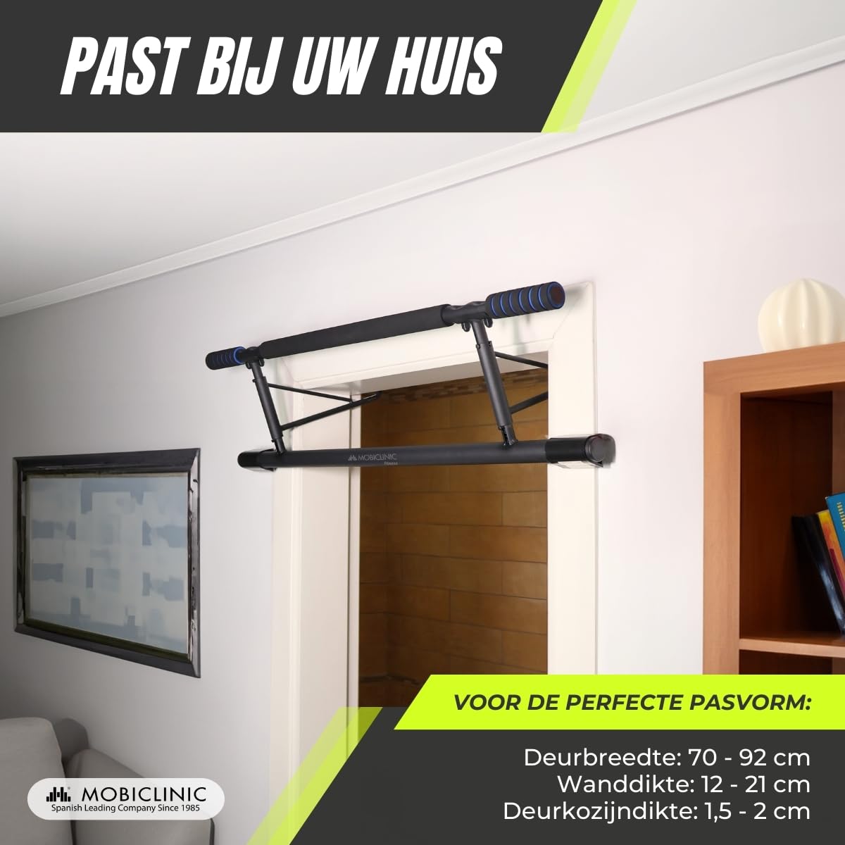 Mobiclinic® fitness, Opknoping pull-up bar, Gereedschaploos, K5, Max. 200 kg, Met elastische, Anti-slip schuim handgrepen, Staal, Verstelbaar 70-92 cm, Thuis oefening, Gemakkelijk opbergen Mobiclinic® fitness, Opknoping pull-up bar, Gereedschaploos, K5, Max. 200 kg, Met elastische, Anti-slip schuim handgrepen, Staal, Verstelbaar 70-92 cm, Thuis oefening, Gemakkelijk opbergen