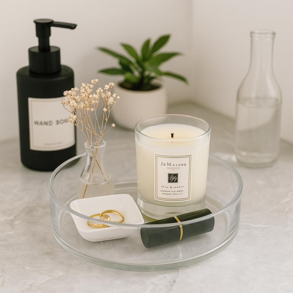 Crystal Clear Round Glass Decorative Plate/Terrarium Tray | Multipurpose Transparent Glass Plate for Home Décor, Flower Arrangement & Table Centerpiece (Thali 10 inch)