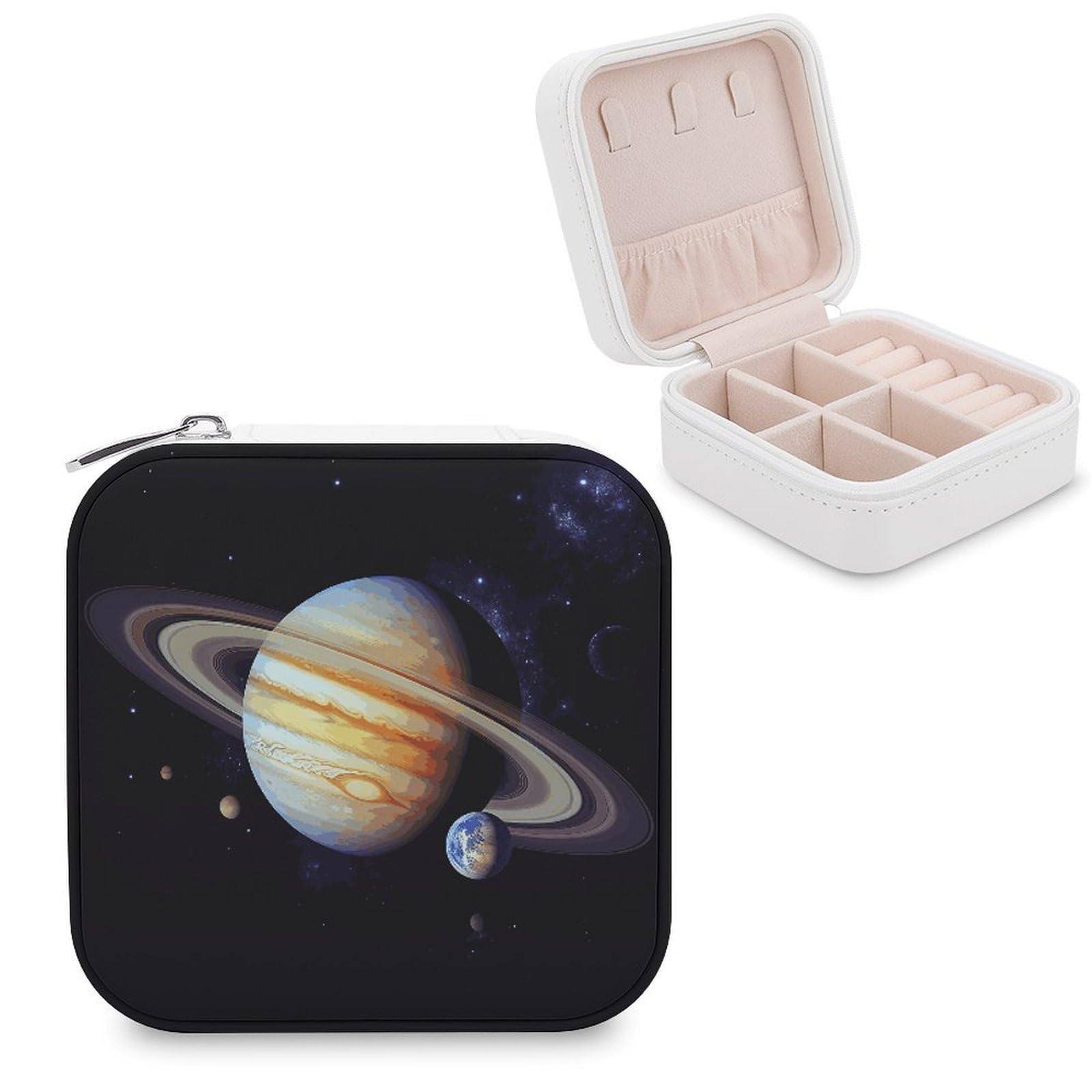 MUSM Planet Jupiter Travel Jewelry Case Personalized PU Leather Jewelry Boxes for Women Small Portable Jewelry Organizer Box Cute Trinket Box for Necklaces Rings Earrings & Gifts