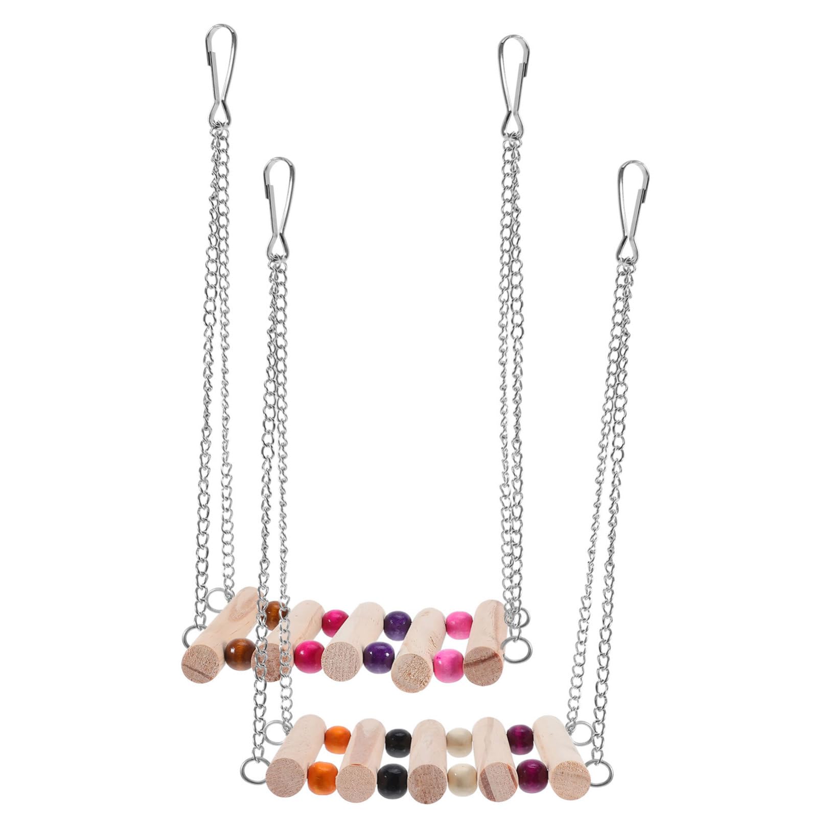 GRIRIW 2Pcs Wooden Parrot Swing with Beads Durable Stainless Steel Chain Bird Play Equipment for Cage Garden Parrot for Climbing and Exploration