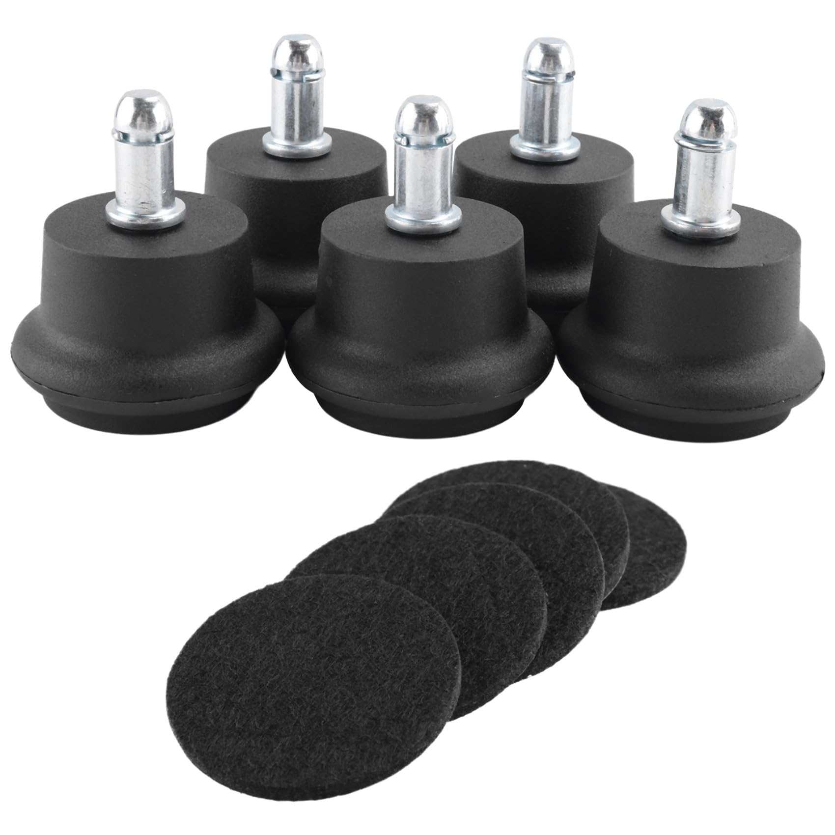 5 Piedini A Campana Per Sedia Ufficio Con Sistema On/Off – Rotelle Girevoli Convertibili In Tappi Fissi, Attacco 11x22 Mm, Altezza 6,3 Cm, Carico Max 272 Kg, Per Pavimenti In Legno - 2