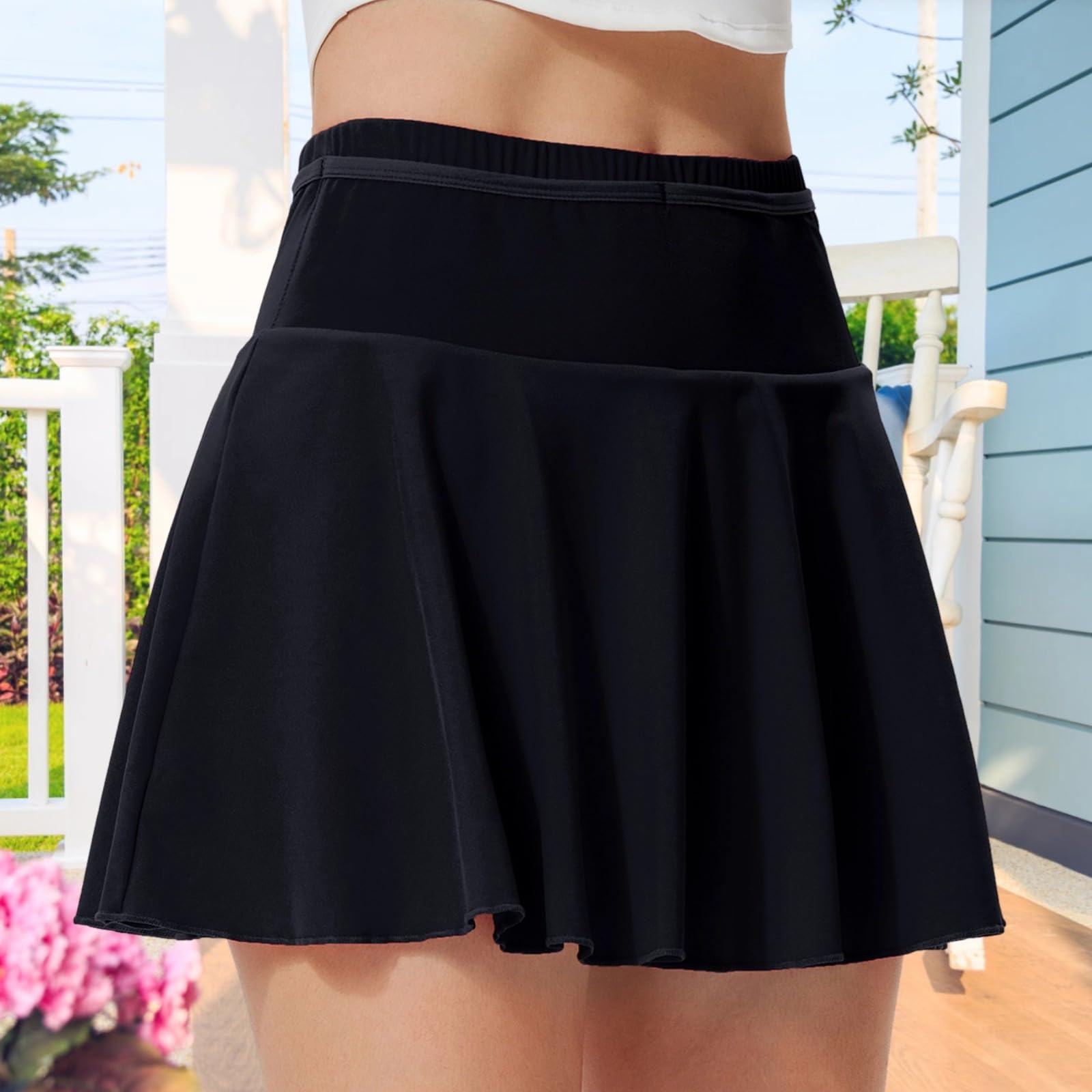 Faldas de tenis para mujer con pantalones cortos, falda atlética de cintura alta, mezcla de nailon y elastano, color negro