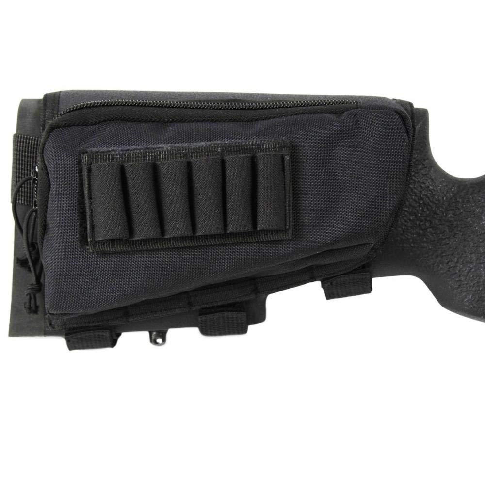 Gexgune Tactical Buttstock Cheek Rest Ammo Pouch Shotgun Rifle Stock Ammo Portable Pouch Shell Cartridge Holder Combat Hunting Gear (Black)