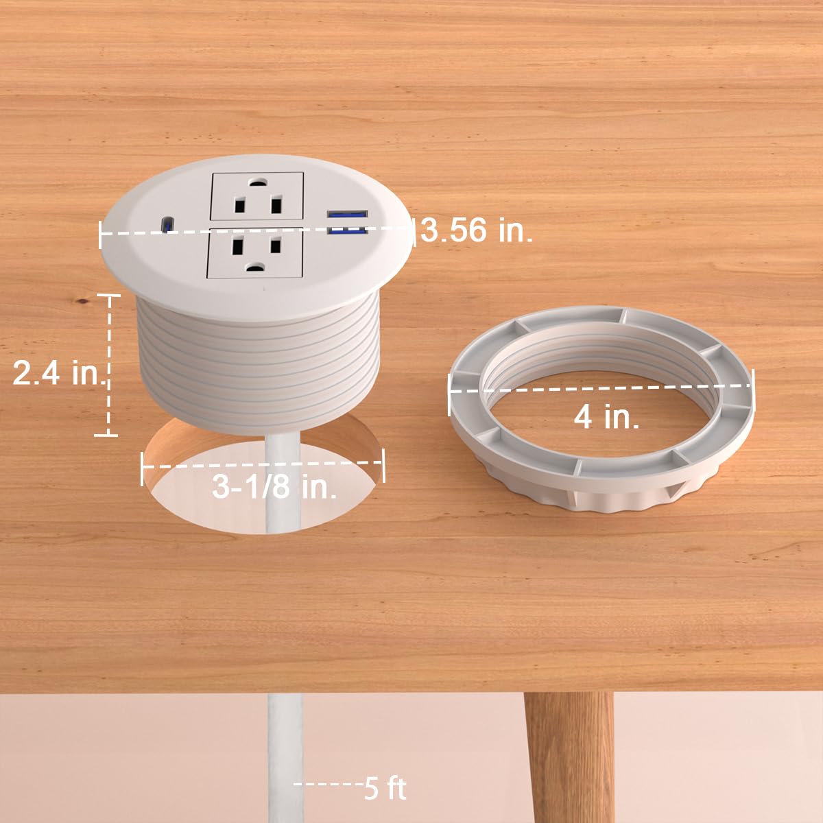 Zasilacz komputerowy, 2,3 cala, 20 W, USB-C szybkie ładowanie, odpowiednie do otworów 3-1/20,3 cm, okrągła listwa zasilająca do montażu