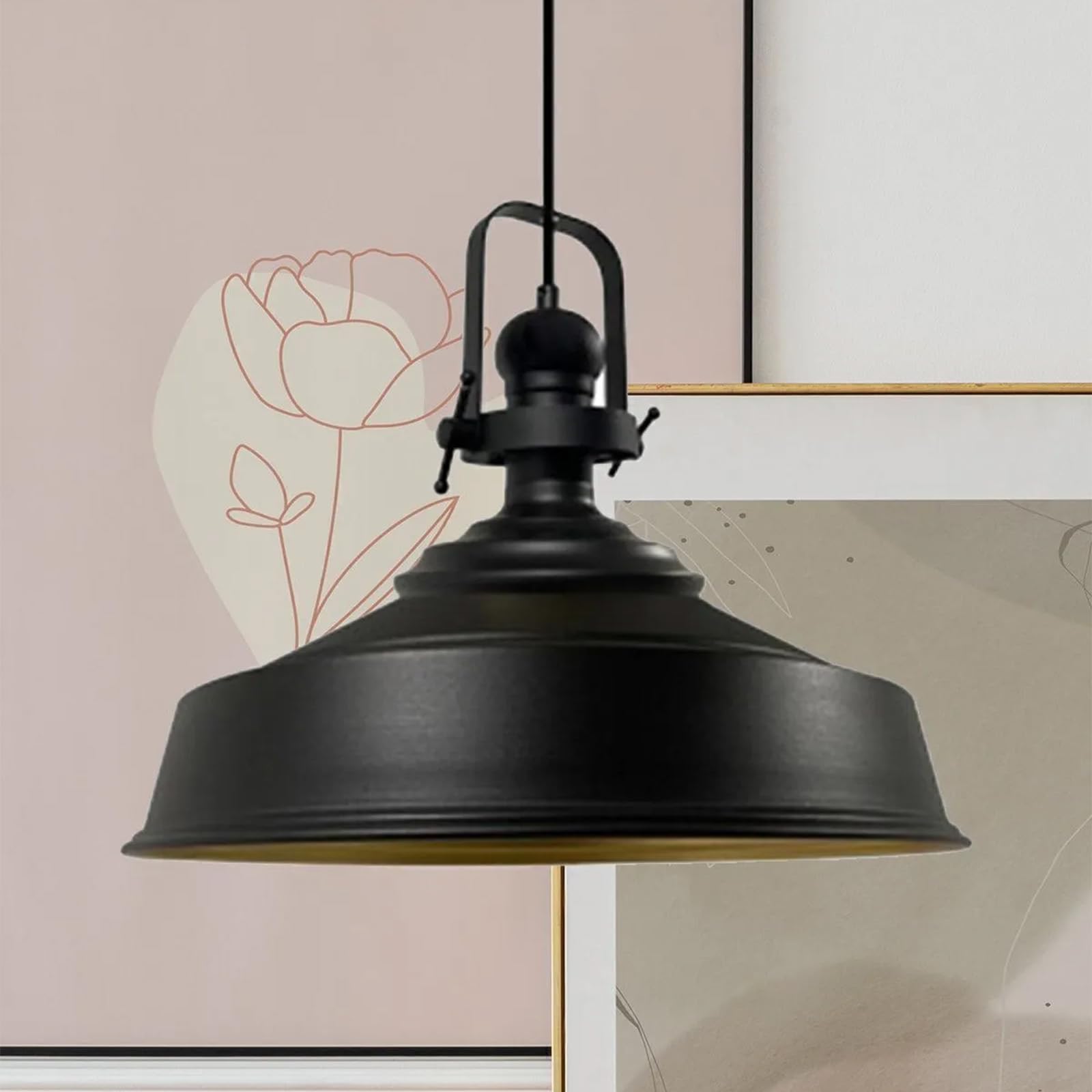 bamyum Asletl Pendant Light Vintage Metal 40 cm, Lamp Shades Ceiling, Kitchen Lights Ceiling E27, Industrial Lamp Shades Ceiling, Metal Pendant Light Fitting for Living Room Black