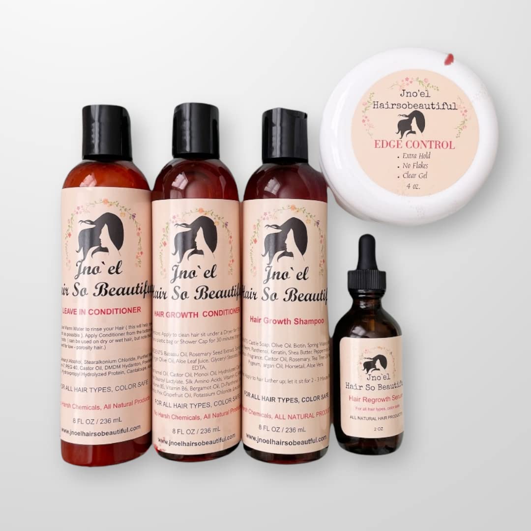 J No'el Hair So Beautiful Hair Growth Kit, 100% Natural Hair Care Products, Organic Shampoo, Conditioner, Hair Oil, Edge Control. For Natural hair, Dry Hair, Hair Growth (Growth Kit 3)