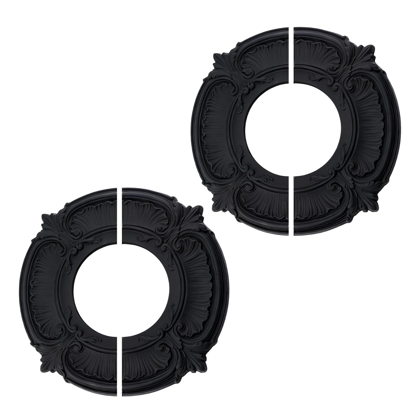 INCREWAY 2Pcs Black Split Ceiling Medallion, PU Lighting Fixture Trim Cover with Carved Pattern, Easy Install Rosette for Home Chandelier Fan Ceiling Light Trim, 12 Inch OD x 5 Inch ID — image 1