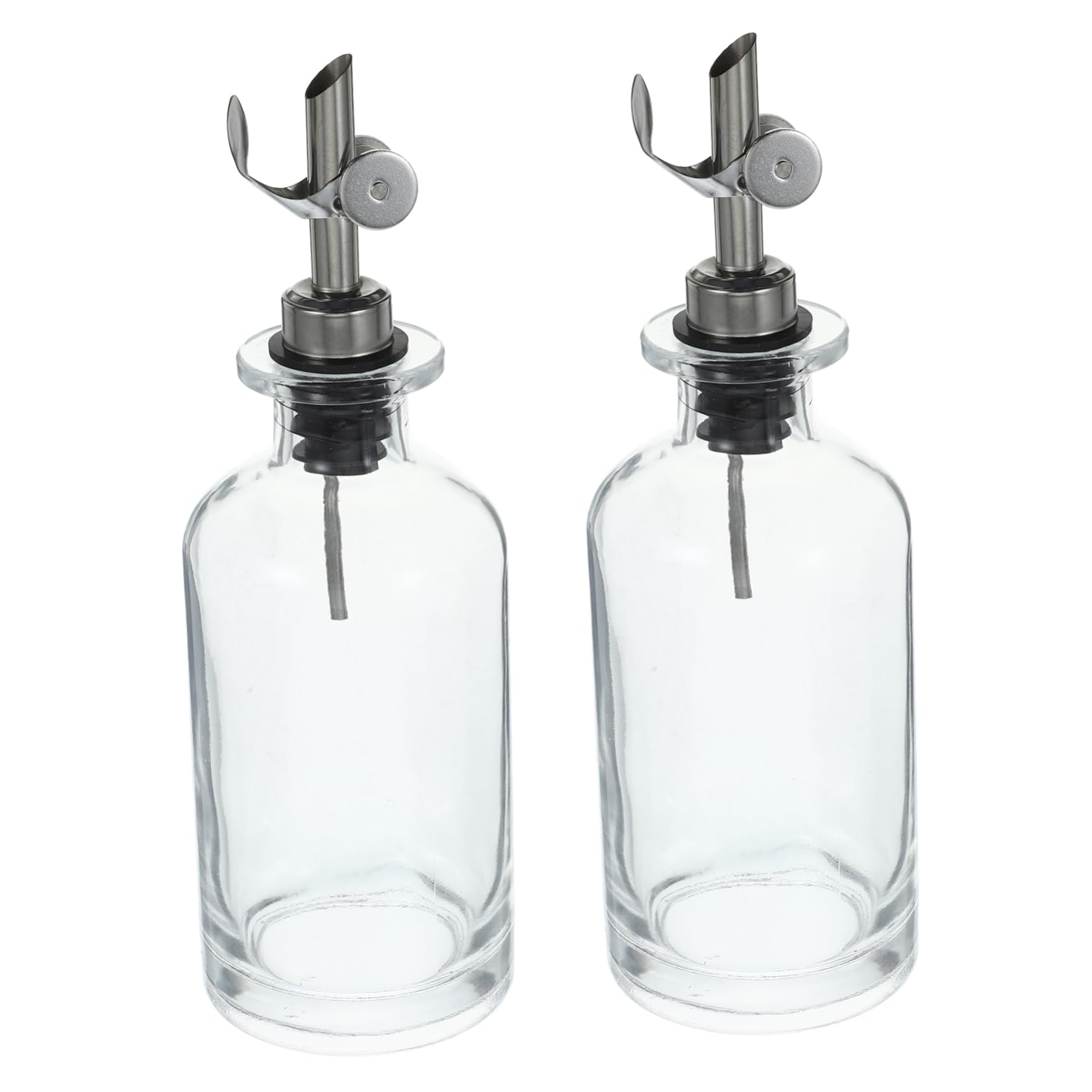 PLAFOPE 2 Stück Ölbehälter 350ml aus Glas mit Edelstahl Ausgießer und Silikonverschluss Transparenter Sirupspender für Küche und Essigflaschen zur Praktischen Aufbewahrung