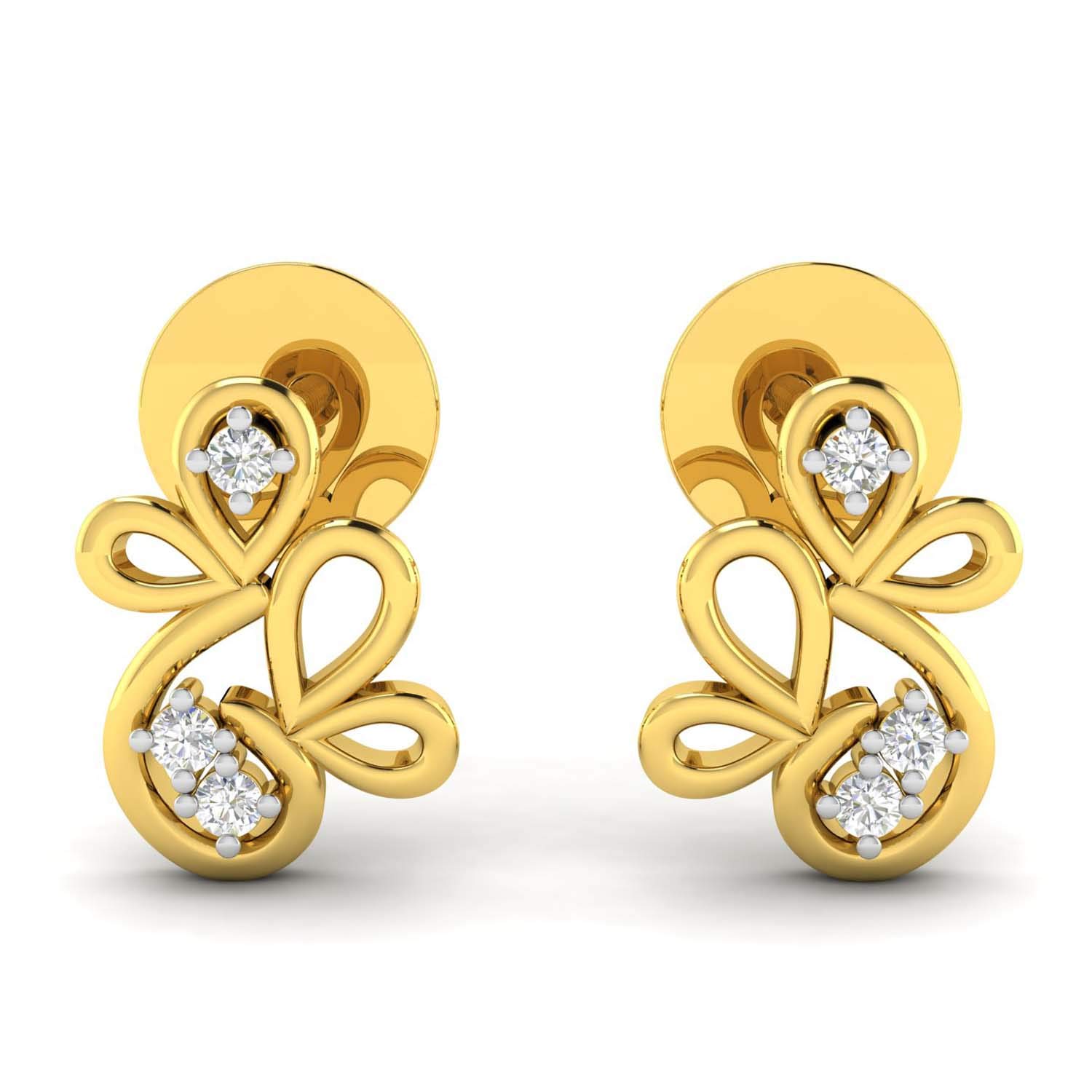 avsar 18k (750) Yellow Gold and Diamond Stud Earrings for Women-picture-28