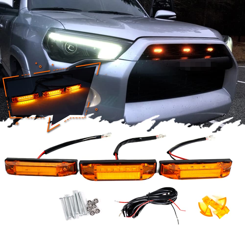 Truning Max Amber Lens Front / Center Grille LED Lights DRL Lamps For Toyota FJ Cruiser 2007-2014